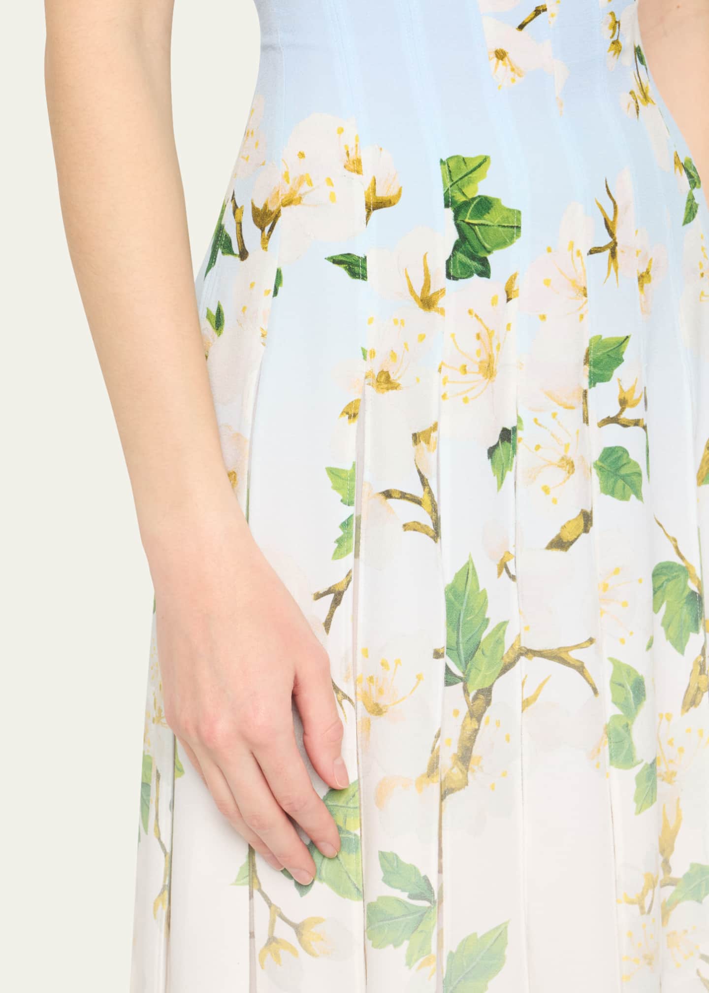 Oscar de la Renta Sleeveless Cherry Blossom Pleated Cady Midi Dress Image 5 of 5