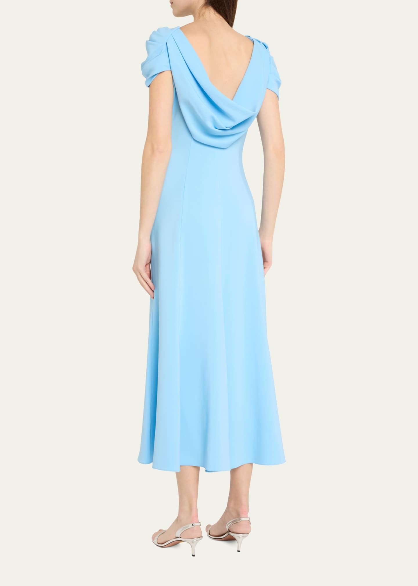 Oscar de la Renta Cap-Sleeve Twisted Cape Cocktail Dress Image 3 of 5