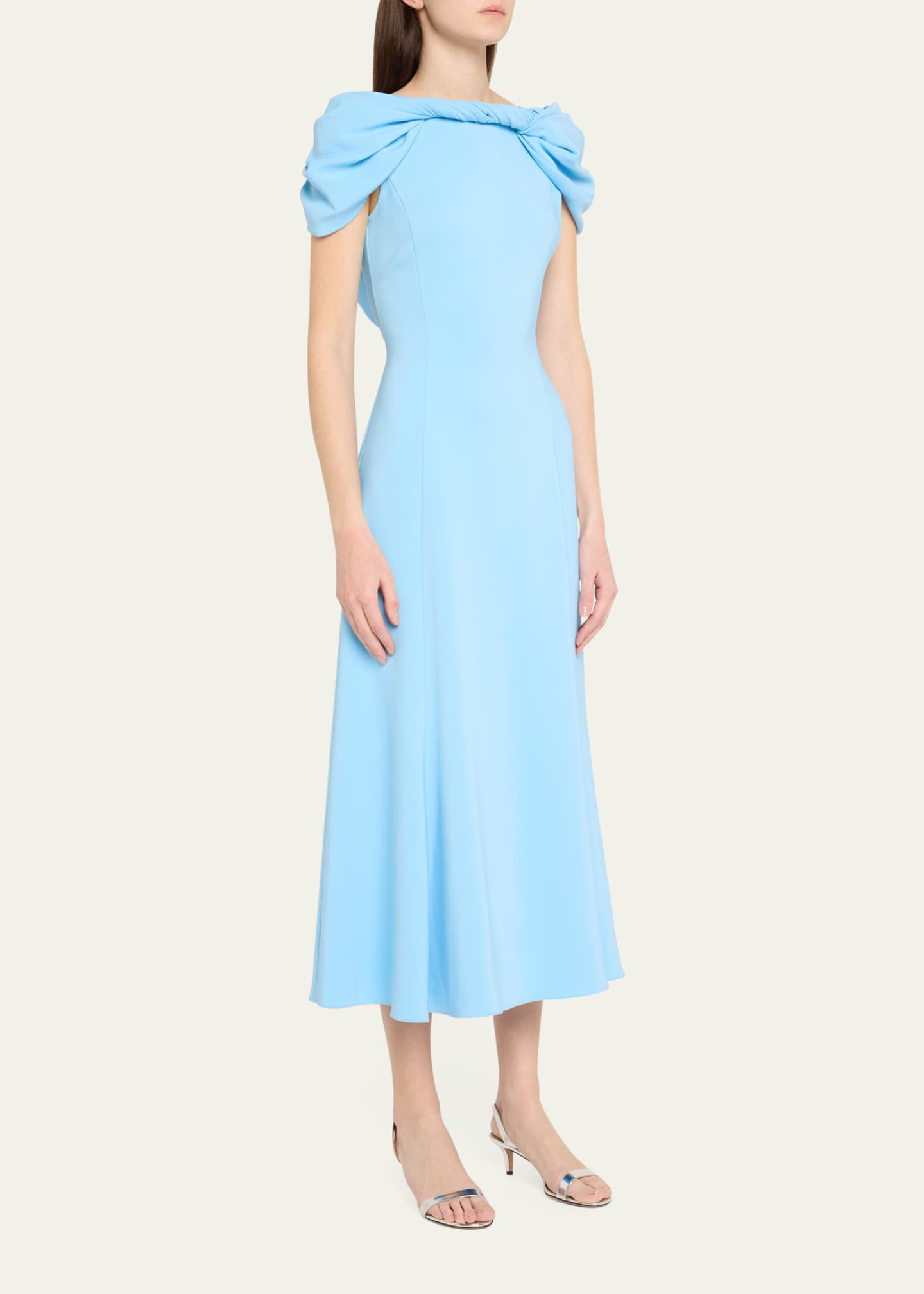 Oscar de la Renta Cap-Sleeve Twisted Cape Cocktail Dress Image 4 of 5