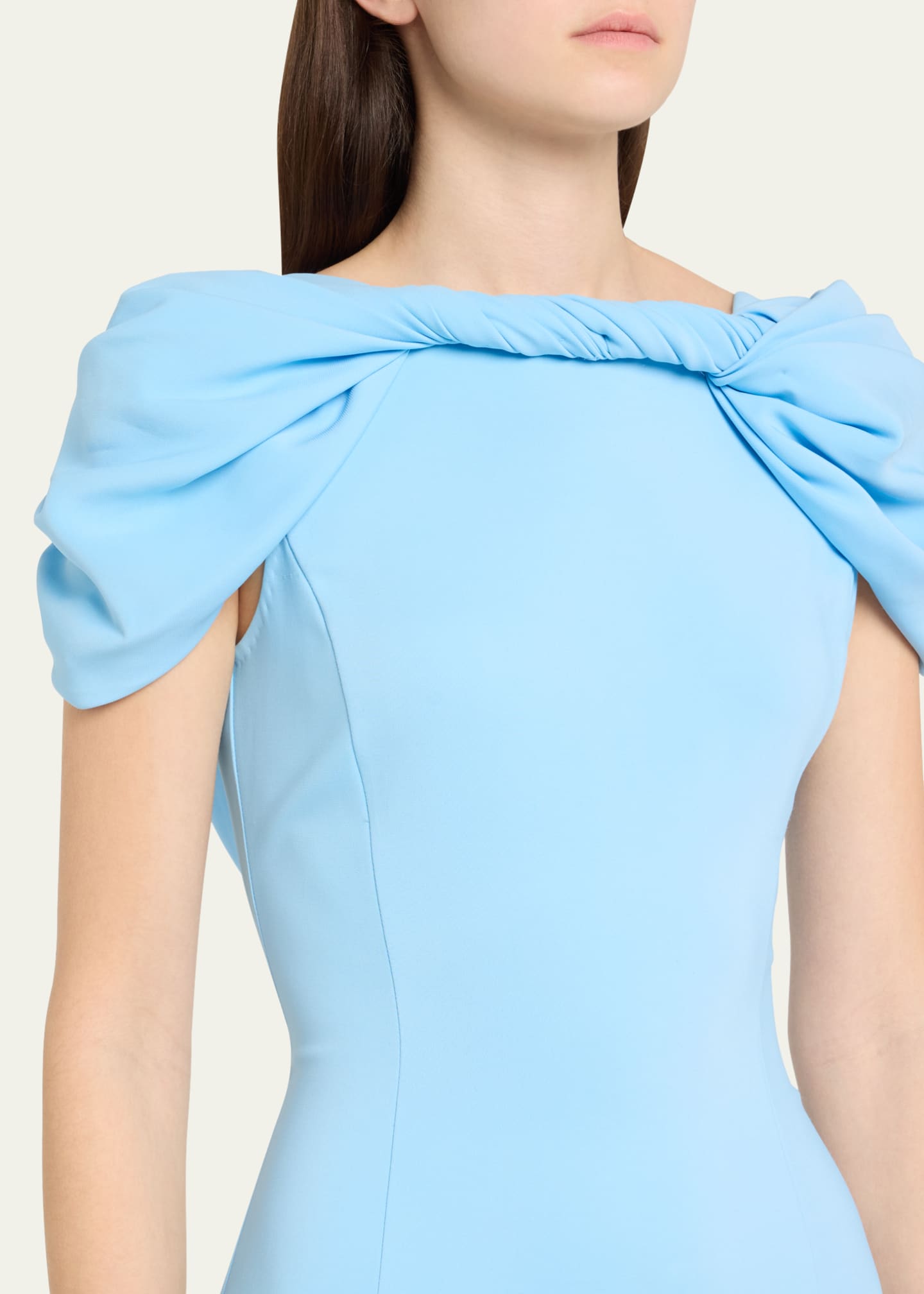 Oscar de la Renta Cap-Sleeve Twisted Cape Cocktail Dress Image 5 of 5