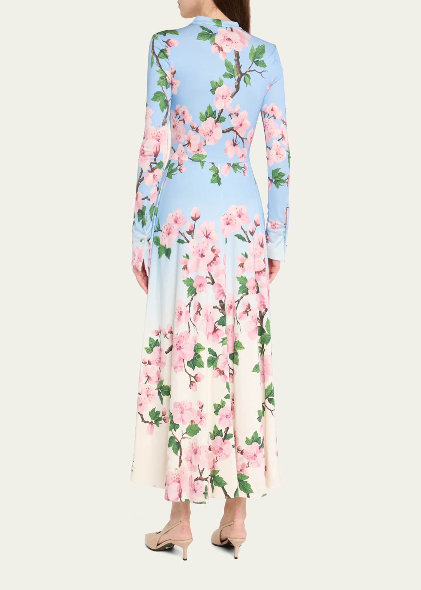 Oscar de la Renta Cherry Blossom Degrade Jersey Long-Sleeve Maxi Dress Image 3 of 5