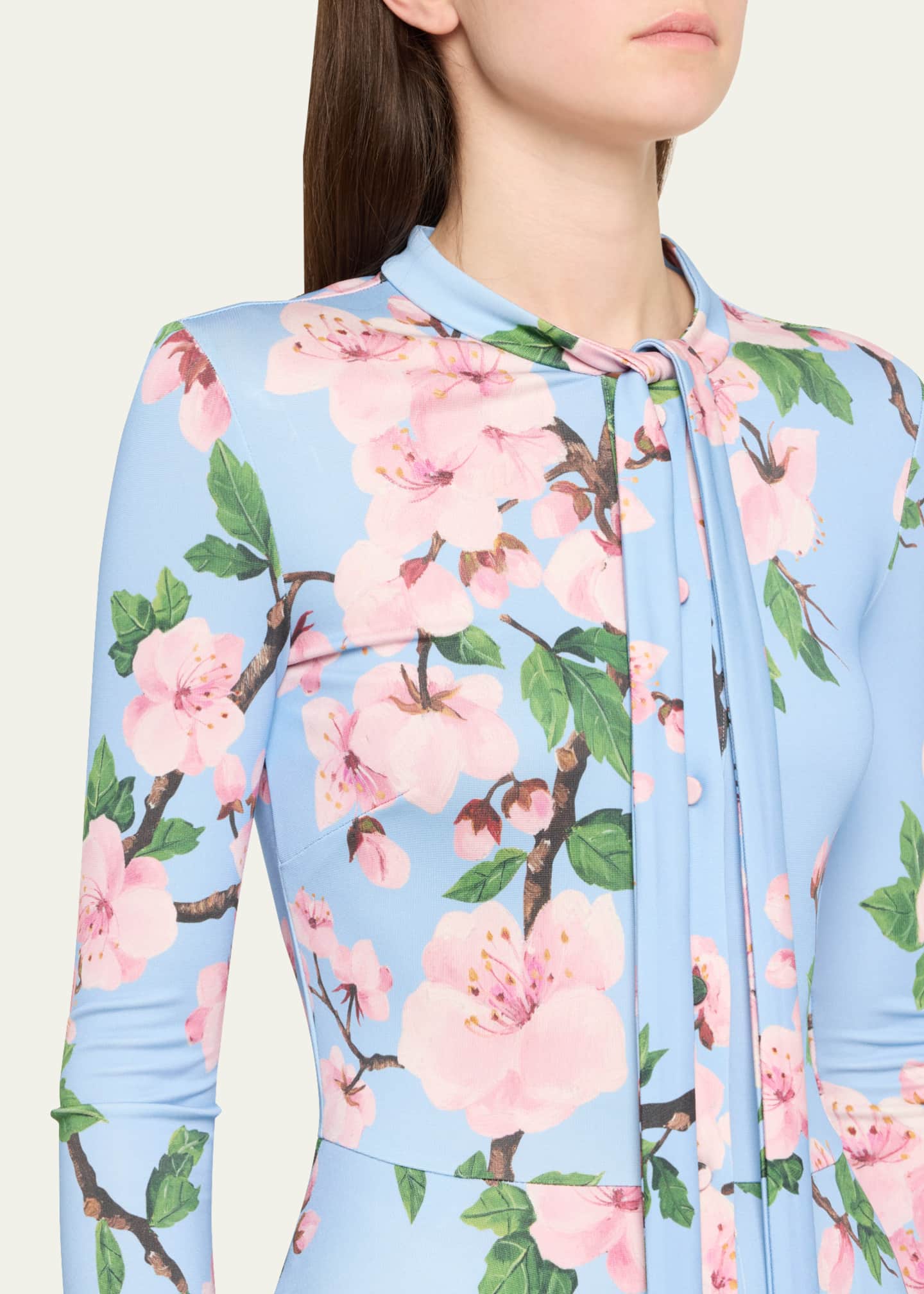 Oscar de la Renta Cherry Blossom Degrade Jersey Long-Sleeve Maxi Dress Image 5 of 5