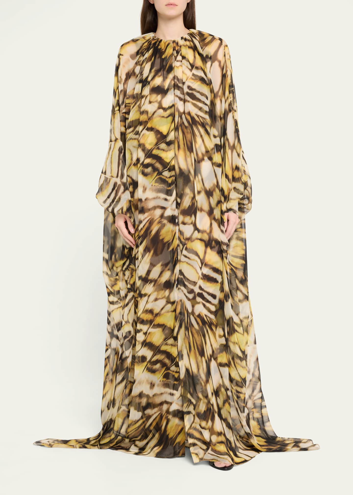 Oscar de la Renta Abstract Butterfly Silk Chiffon Kaftan Image 2 of 5