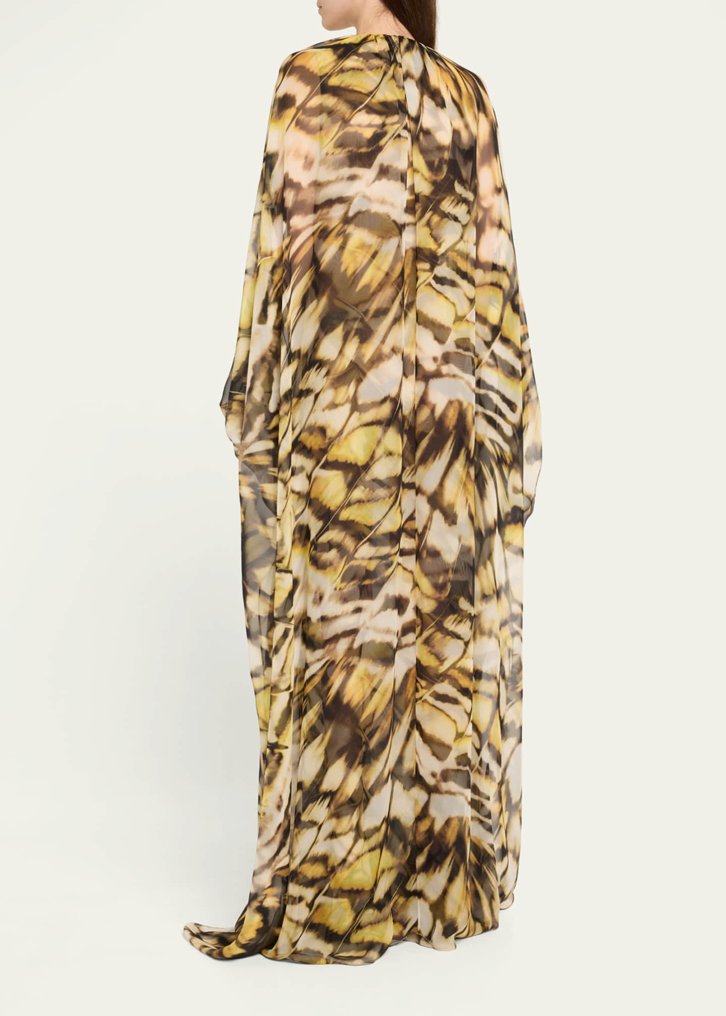 Oscar de la Renta Abstract Butterfly Silk Chiffon Kaftan Image 3 of 5