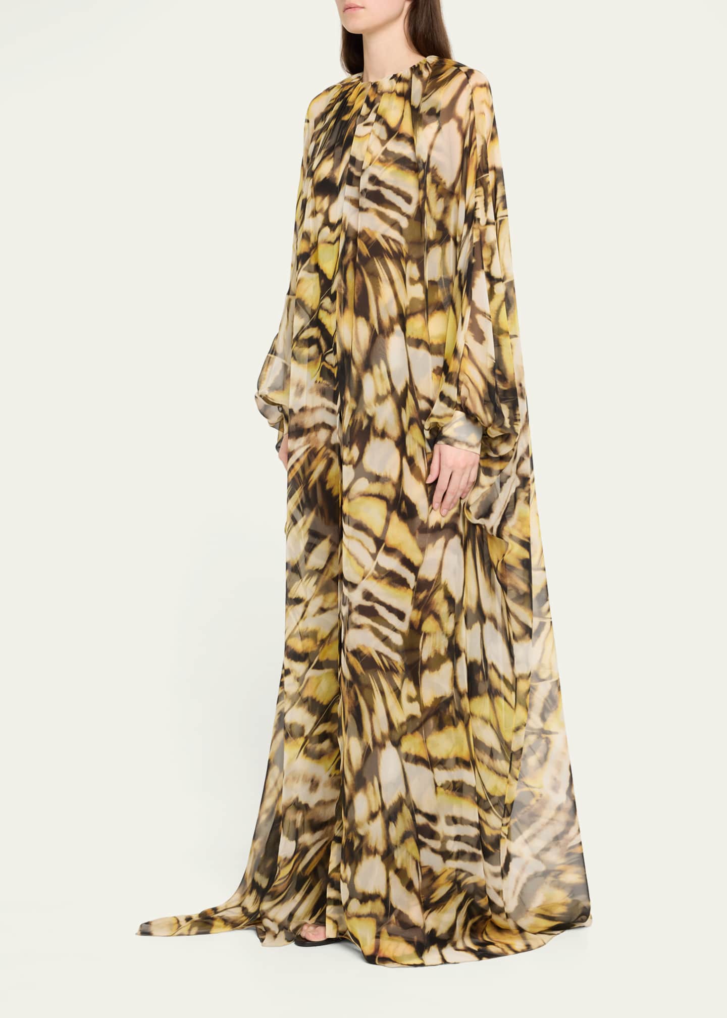 Oscar de la Renta Abstract Butterfly Silk Chiffon Kaftan Image 4 of 5