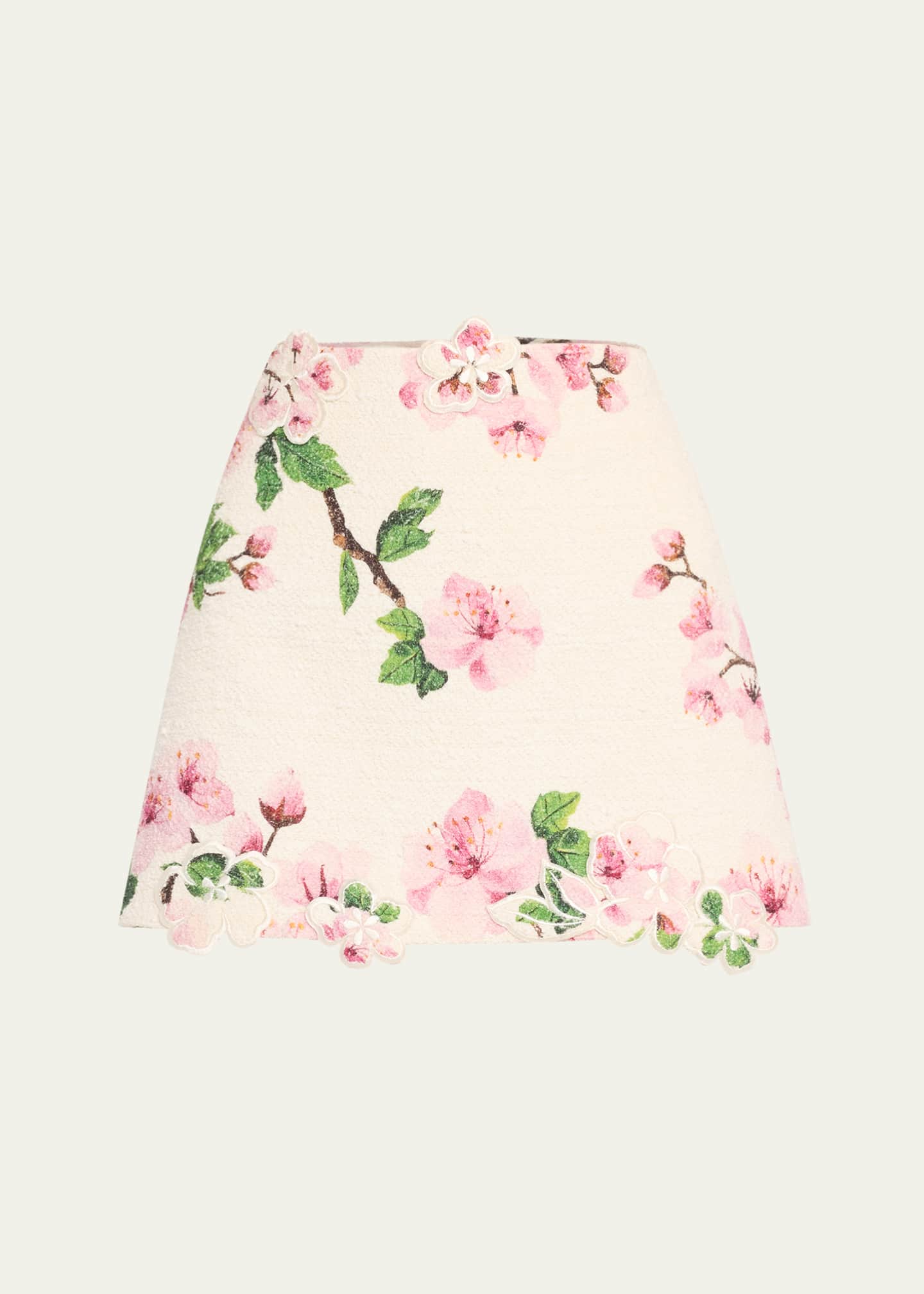 Oscar de la Renta Cherry Blossom Tweed Embroidered Mini Skirt Image 1 of 5
