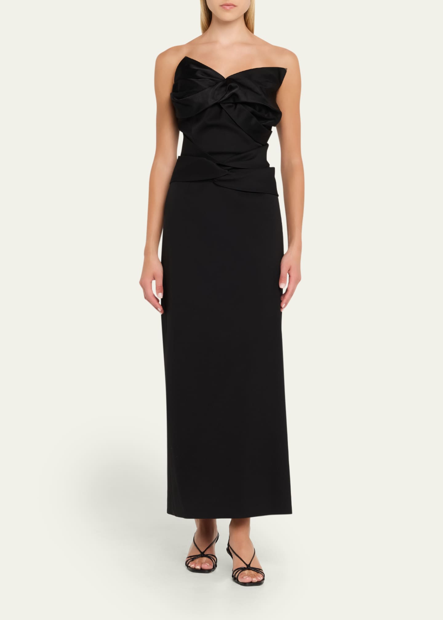 Oscar de la Renta Strapless Draped Bow Column Ankle Gown Image 2 of 5