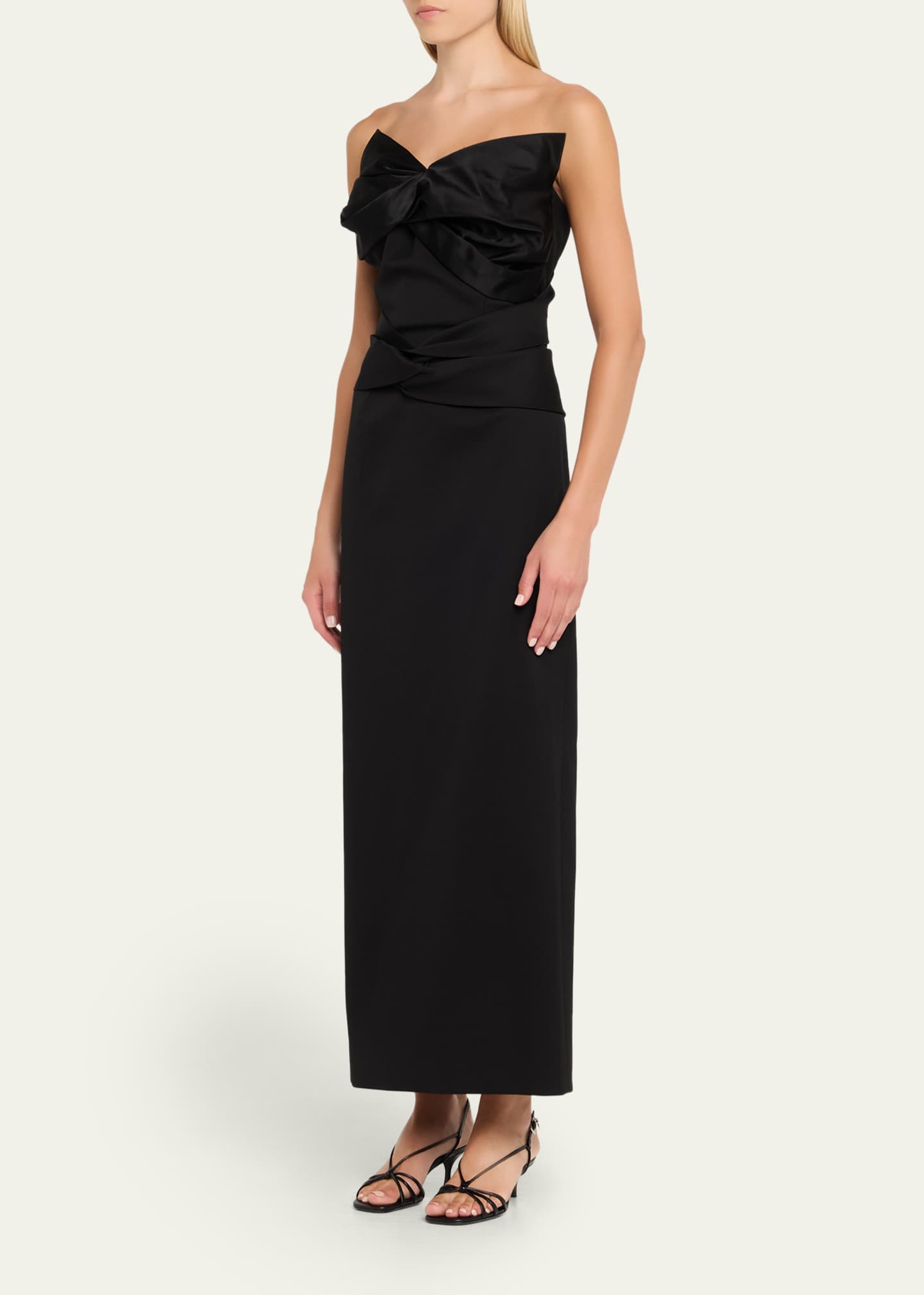 Oscar de la Renta Strapless Draped Bow Column Ankle Gown Image 4 of 5