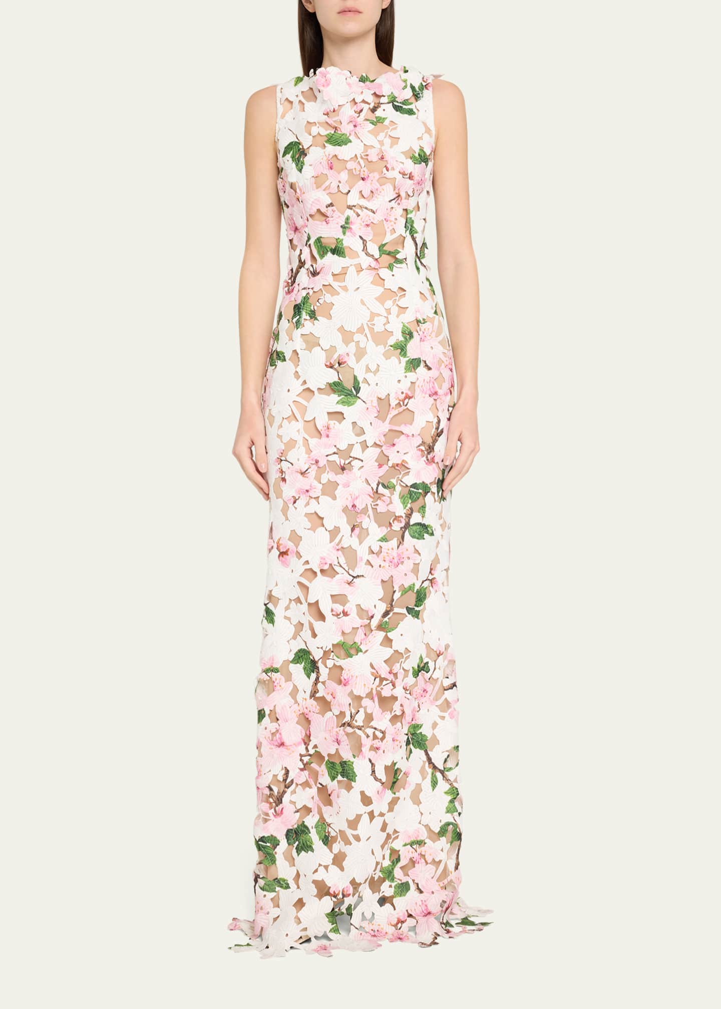 Oscar de la Renta Sleeveless Cherry Blossom Guipure Gown Image 2 of 5