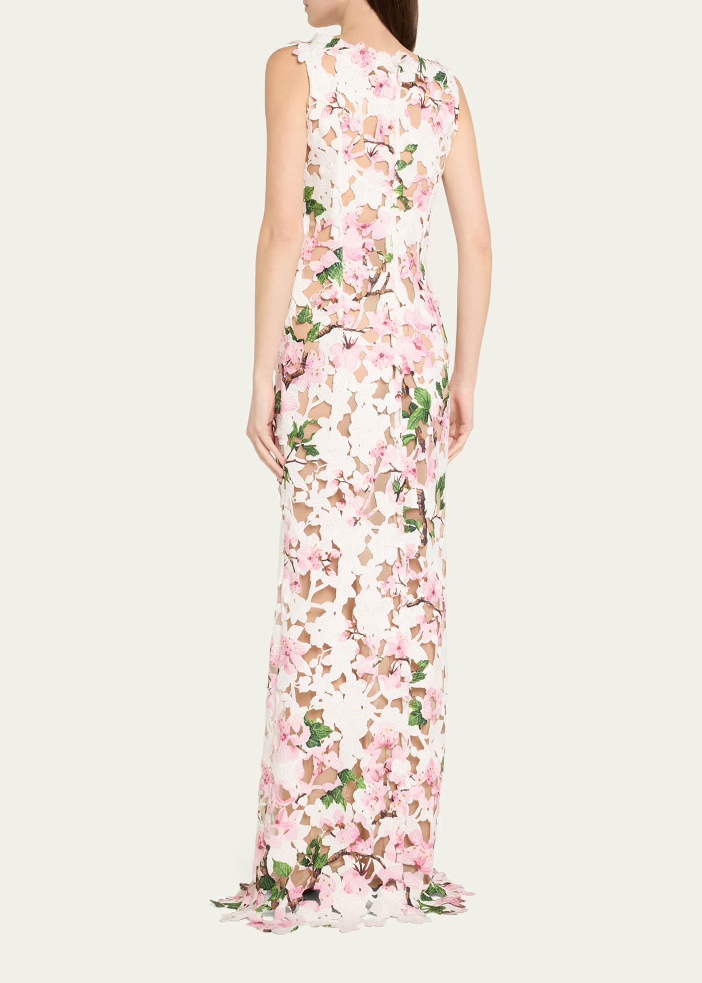Oscar de la Renta Sleeveless Cherry Blossom Guipure Gown Image 3 of 5