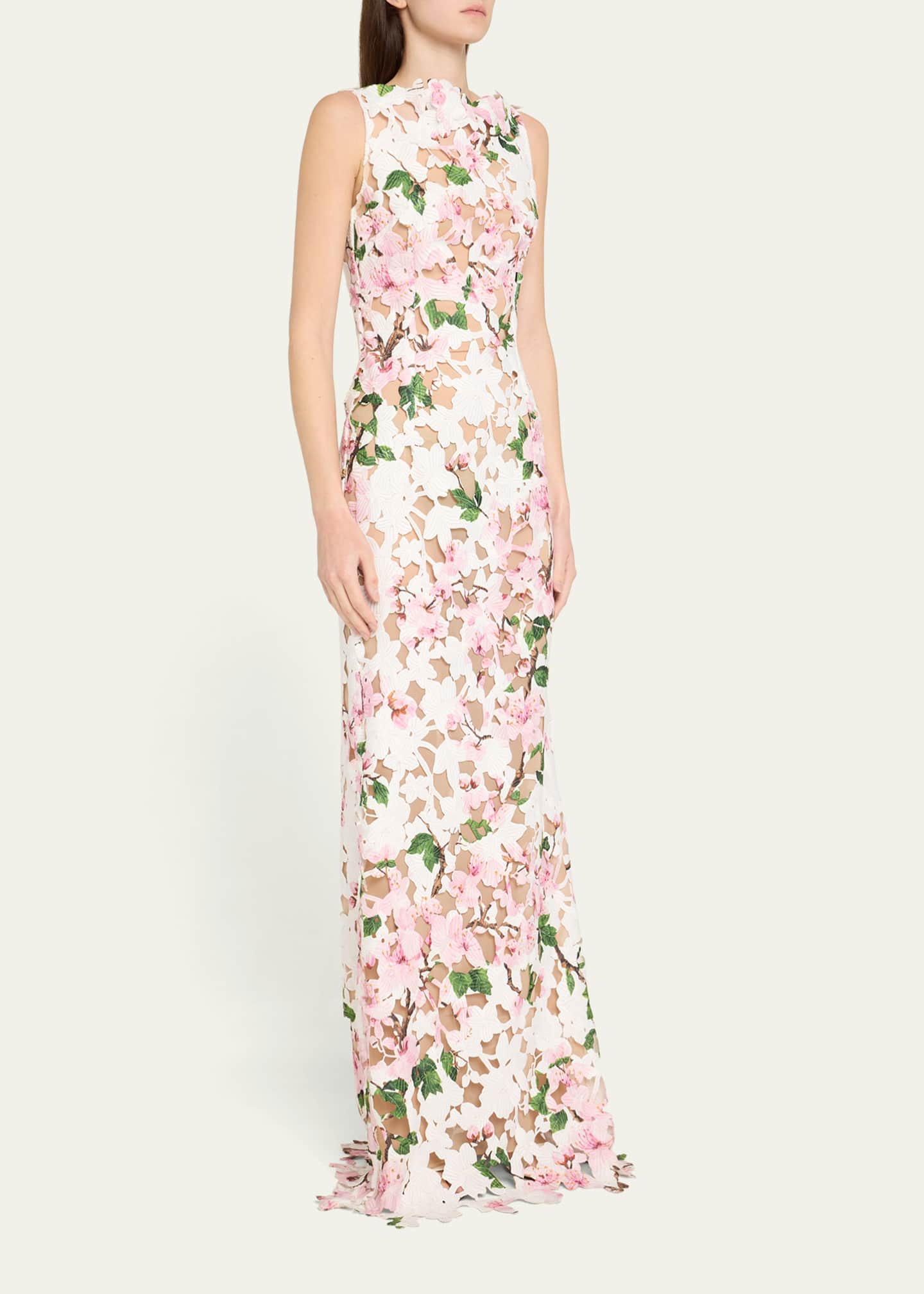Oscar de la Renta Sleeveless Cherry Blossom Guipure Gown Image 4 of 5