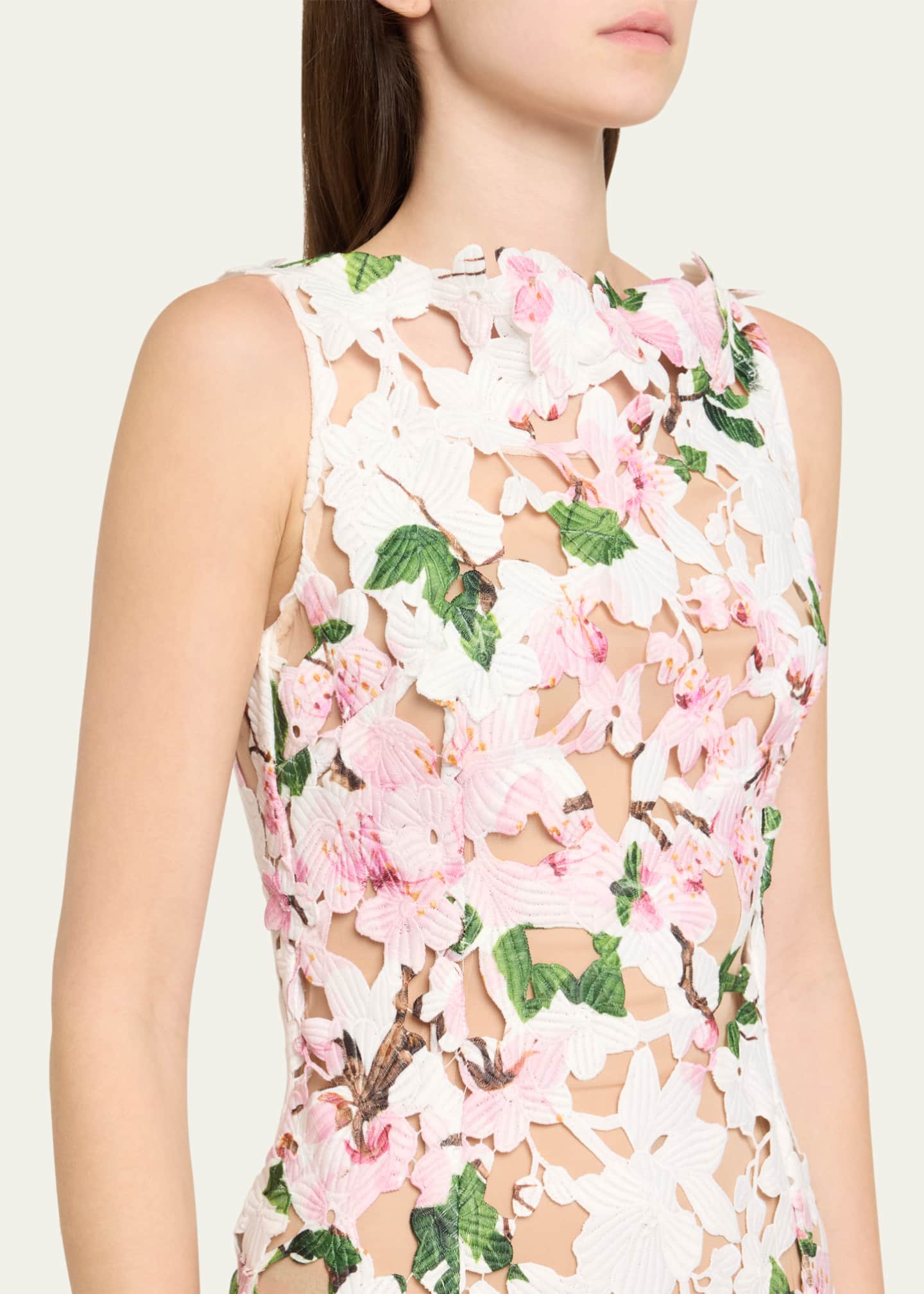 Oscar de la Renta Sleeveless Cherry Blossom Guipure Gown Image 5 of 5
