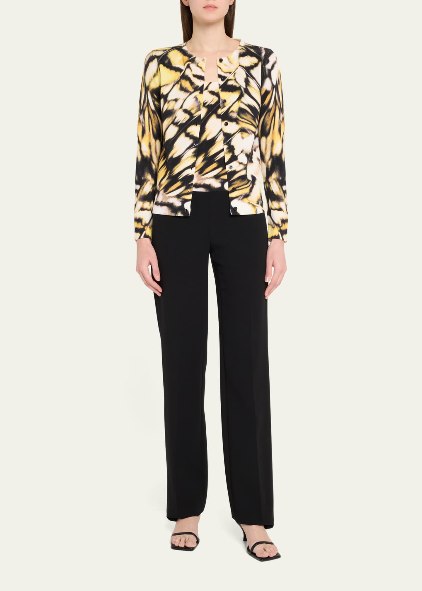 Oscar de la Renta Butterfly-Printed Crewneck Cardigan Image 2 of 5