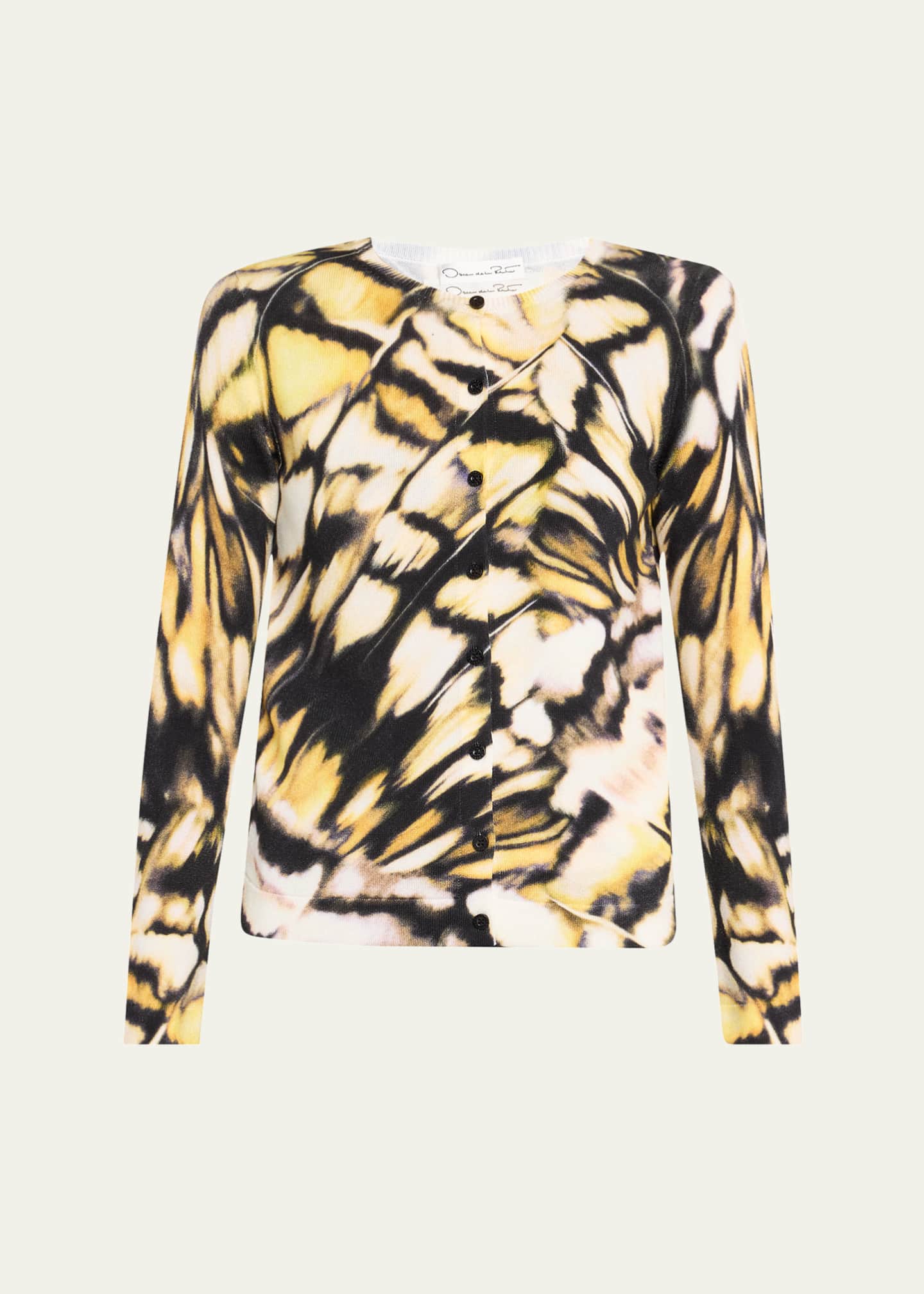 Oscar de la Renta Butterfly-Printed Crewneck Cardigan Image 1 of 5