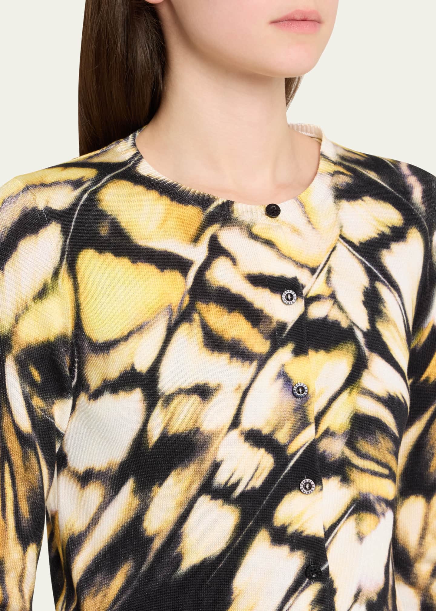 Oscar de la Renta Butterfly-Printed Crewneck Cardigan Image 5 of 5