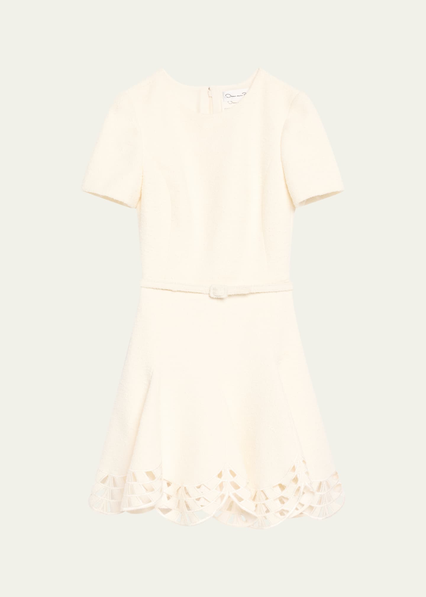 Oscar de la Renta Short-Sleeve Cutout-Hem Tweed Mini Dress With Belt Image 1 of 5