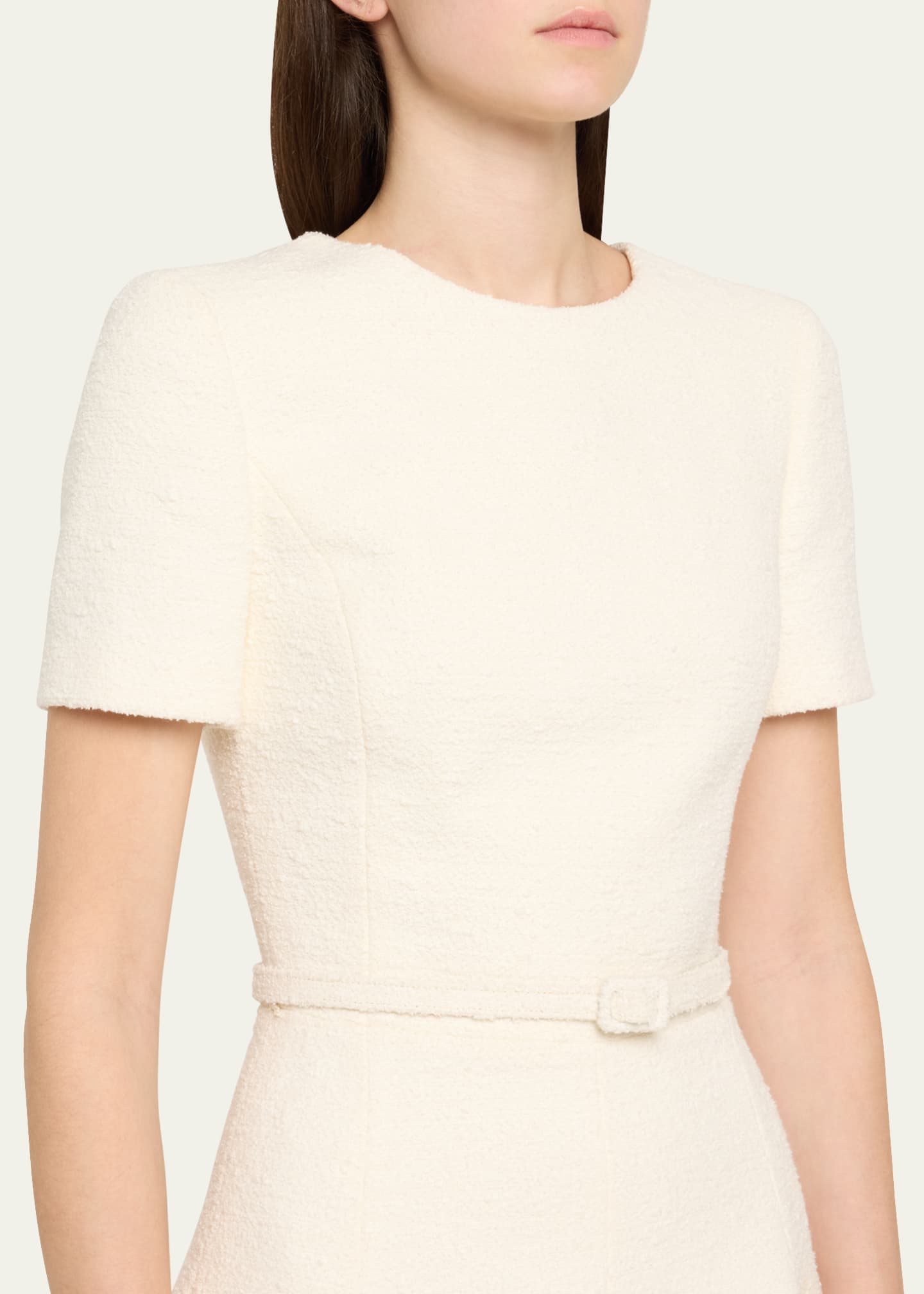 Oscar de la Renta Short-Sleeve Cutout-Hem Tweed Mini Dress With Belt Image 5 of 5