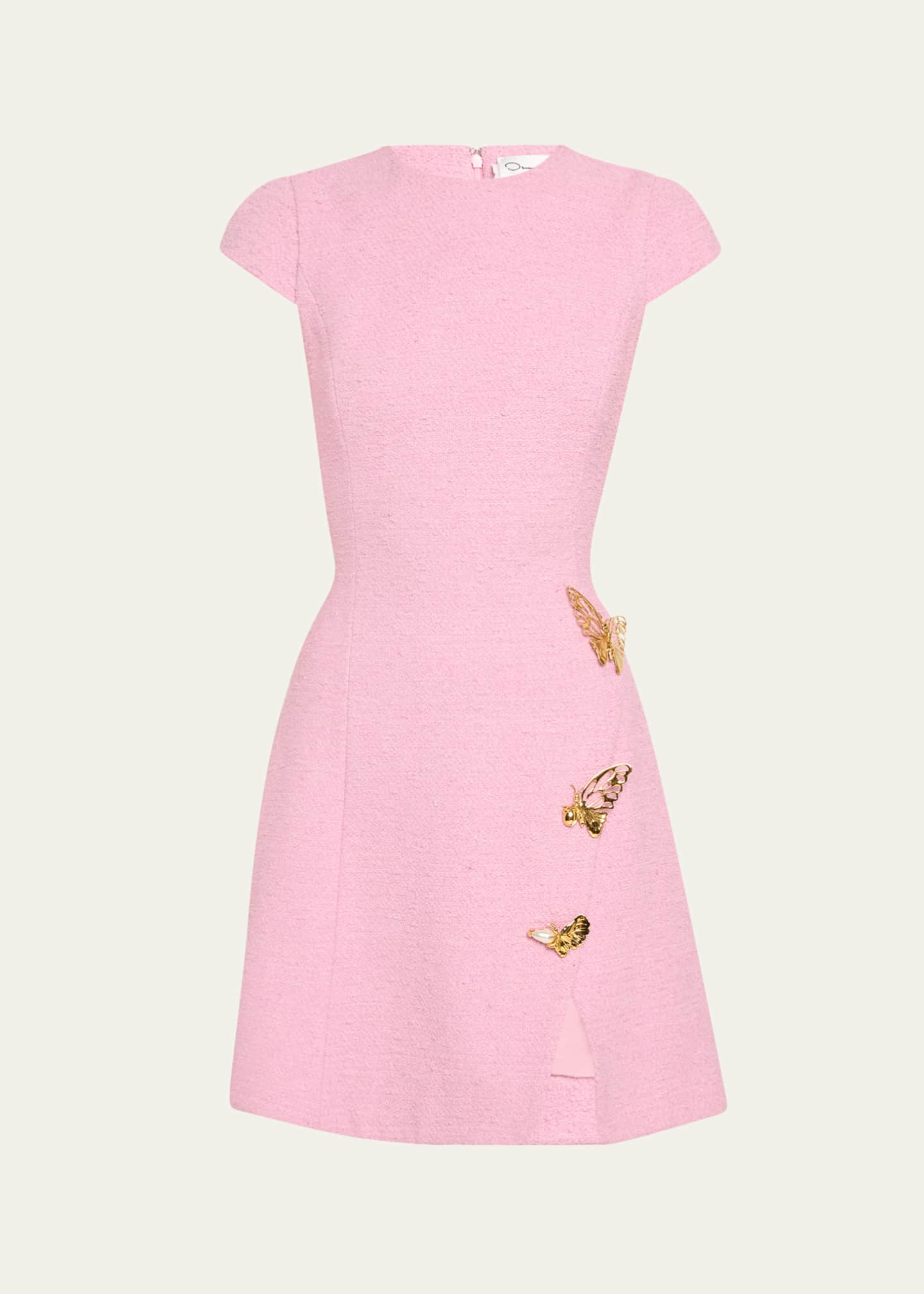 Oscar de la Renta Cap-Sleeve Butterfly-Slit Tweed Mini Dress Image 1 of 5