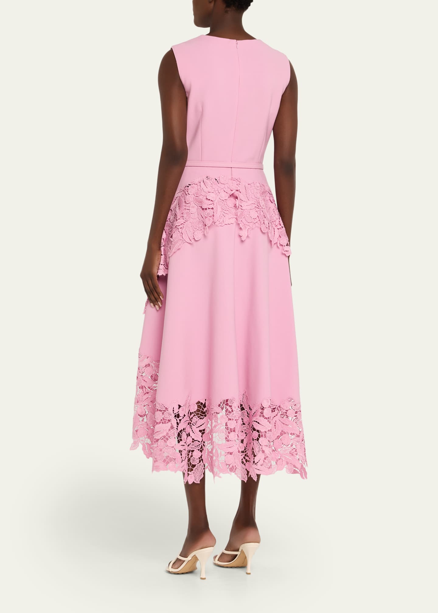 Oscar de la Renta Sleeveless Cherry Guipure Embroidered High-Low Dress With Belt Image 3 of 5