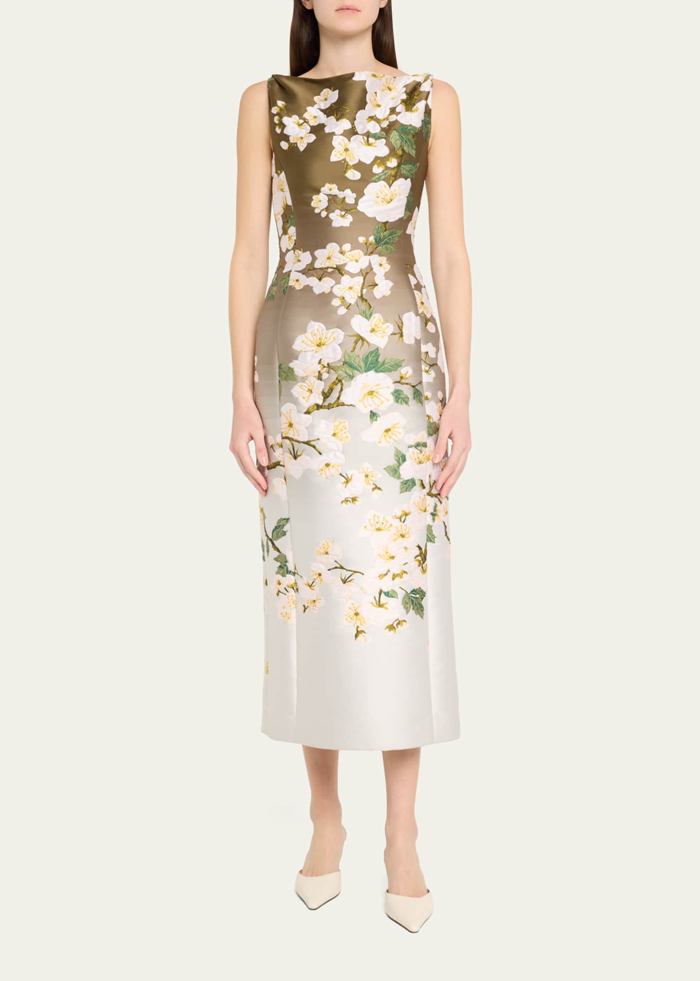 Oscar de la Renta Cherry Blossom Jacquard Ombre Dress Image 2 of 5