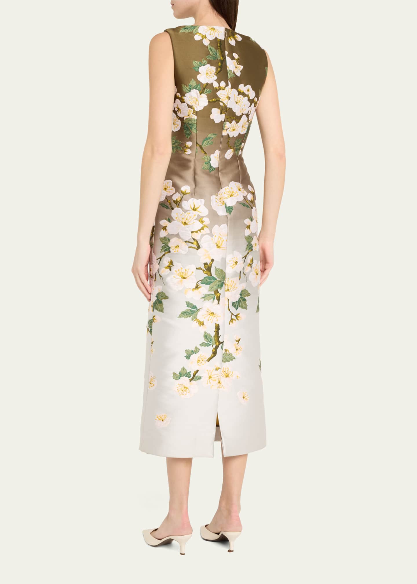 Oscar de la Renta Cherry Blossom Jacquard Ombre Dress Image 3 of 5