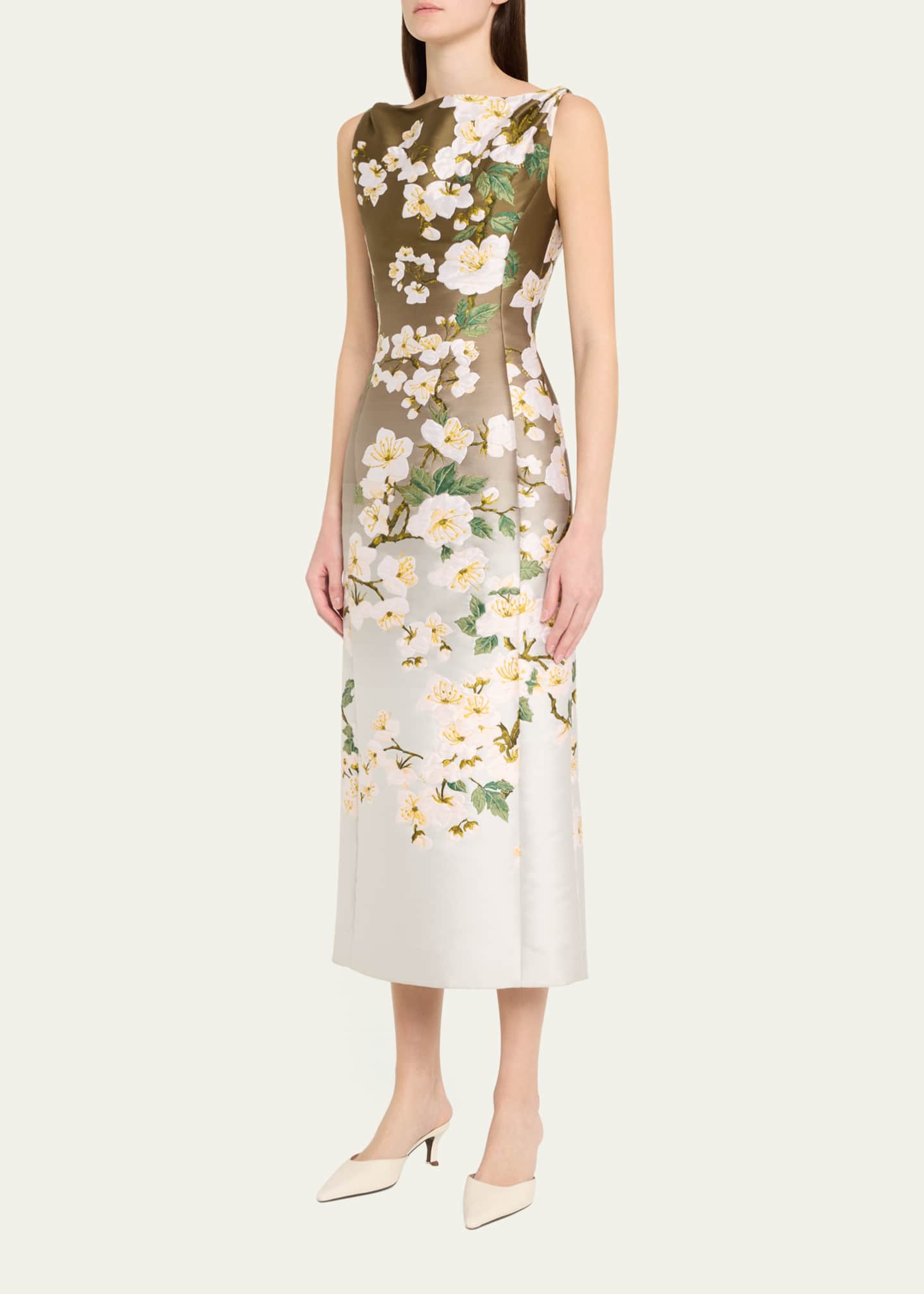 Oscar de la Renta Cherry Blossom Jacquard Ombre Dress Image 4 of 5