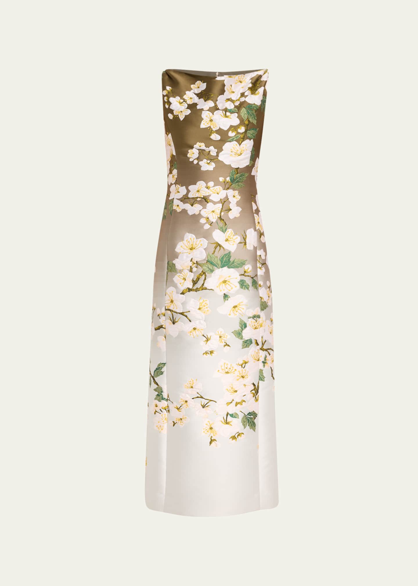 Oscar de la Renta Cherry Blossom Jacquard Ombre Dress Image 1 of 5