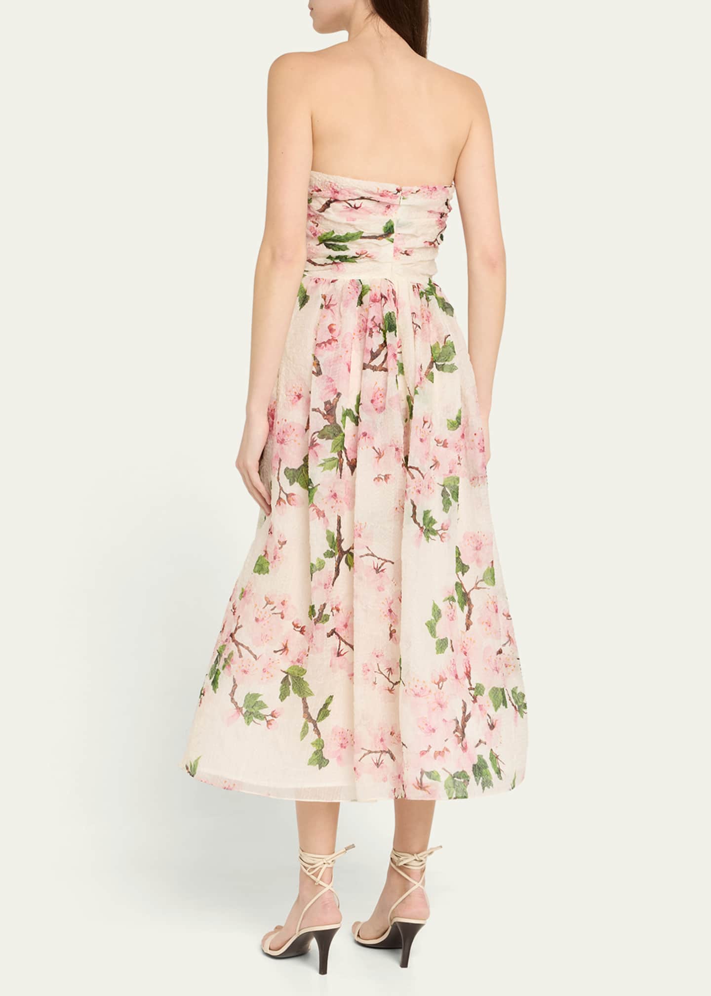 Oscar de la Renta Strapless Cherry Blossom Draped Organza Dress Image 3 of 5