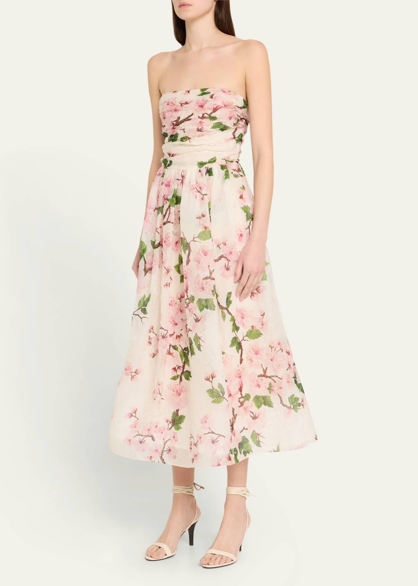 Oscar de la Renta Strapless Cherry Blossom Draped Organza Dress Image 4 of 5