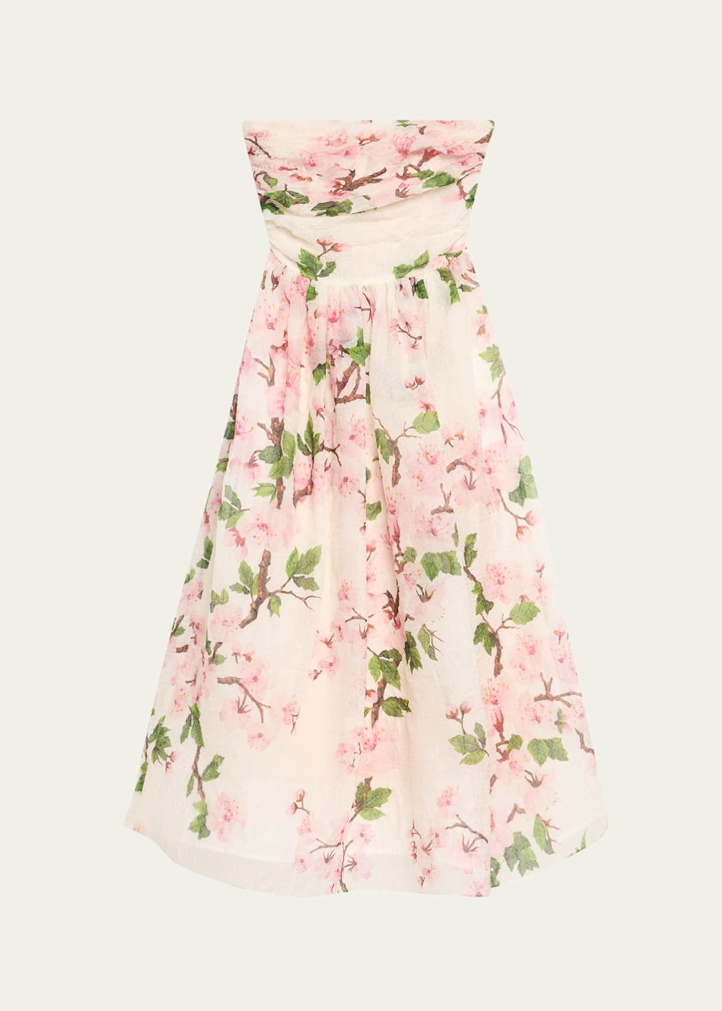 Oscar de la Renta Strapless Cherry Blossom Draped Organza Dress Image 1 of 5