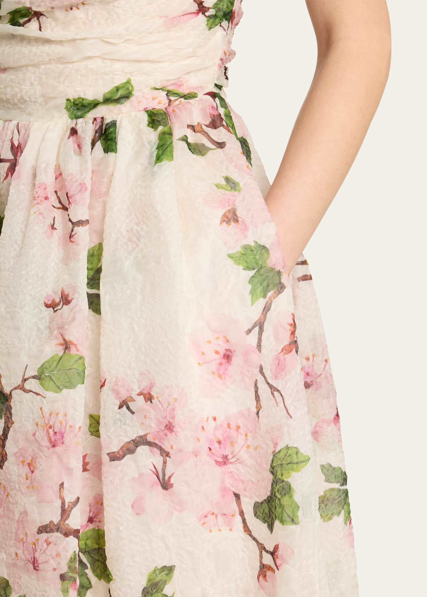 Oscar de la Renta Strapless Cherry Blossom Draped Organza Dress Image 5 of 5