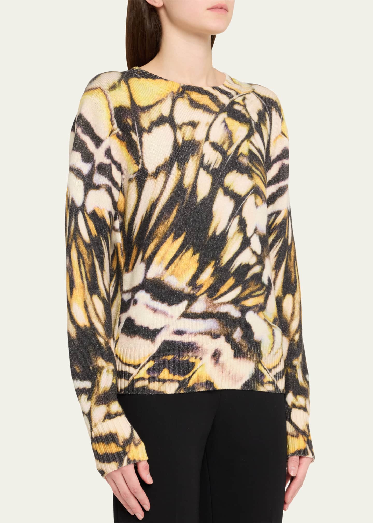 Oscar de la Renta Butterfly Print Wool Crewneck Sweater Image 4 of 5