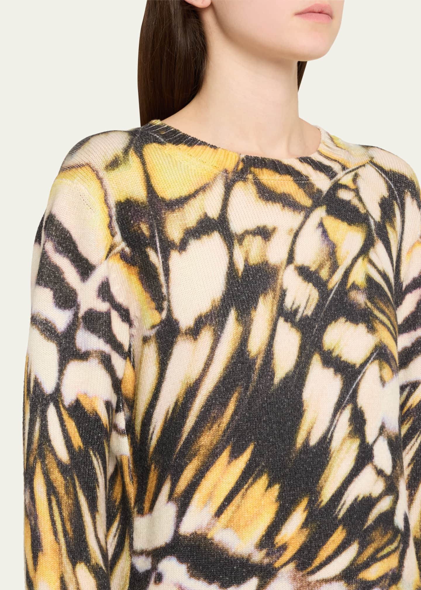 Oscar de la Renta Butterfly Print Wool Crewneck Sweater Image 5 of 5