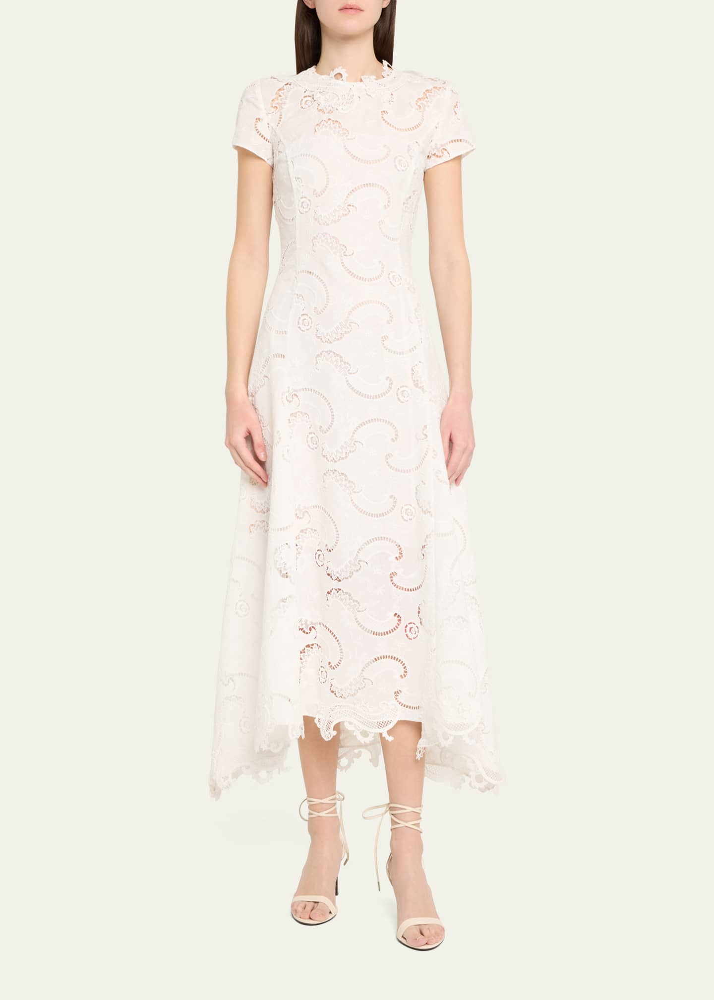 Oscar de la Renta Scroll Guipure Lace High-Low Day Dress Image 2 of 5