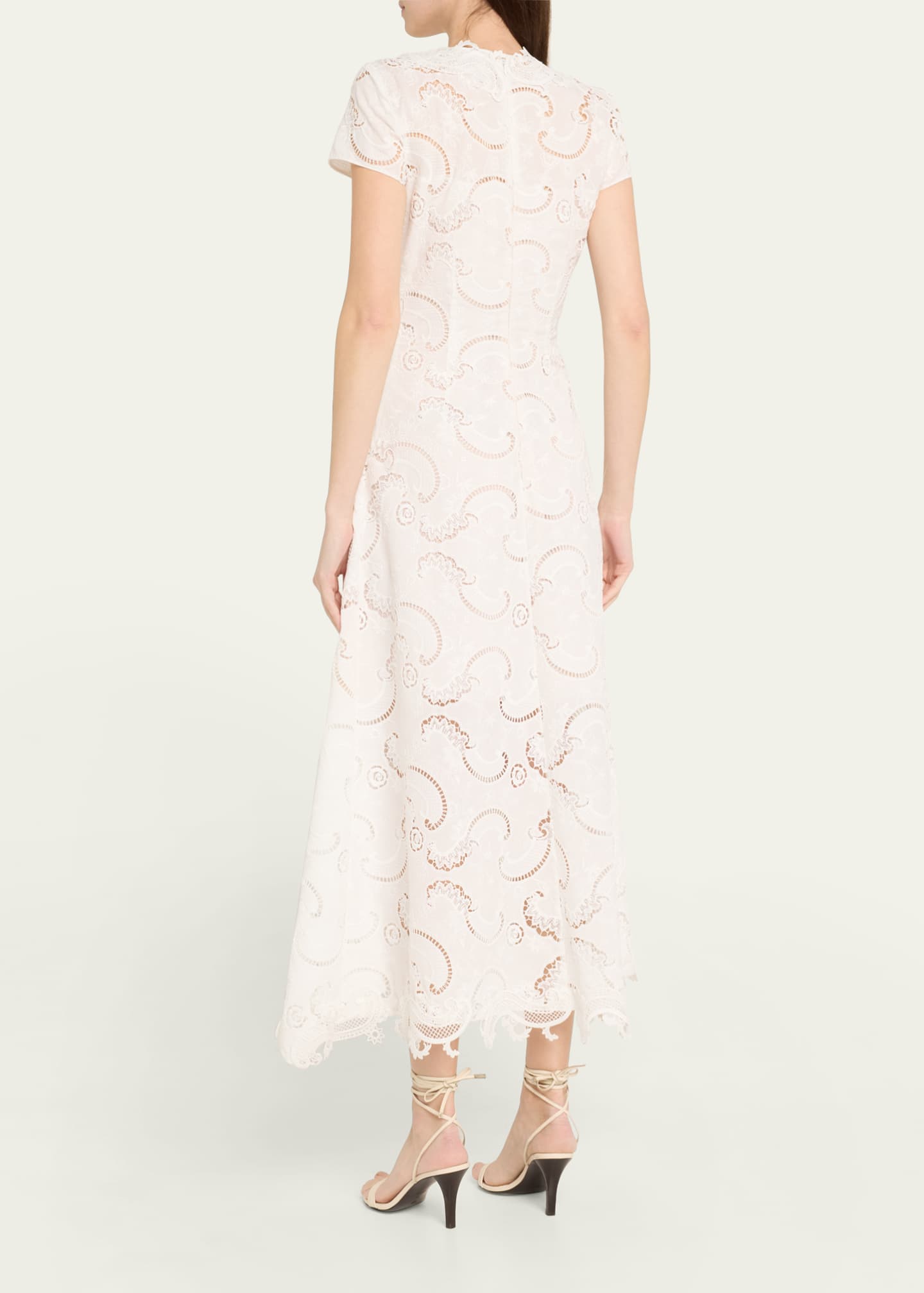 Oscar de la Renta Scroll Guipure Lace High-Low Day Dress Image 3 of 5
