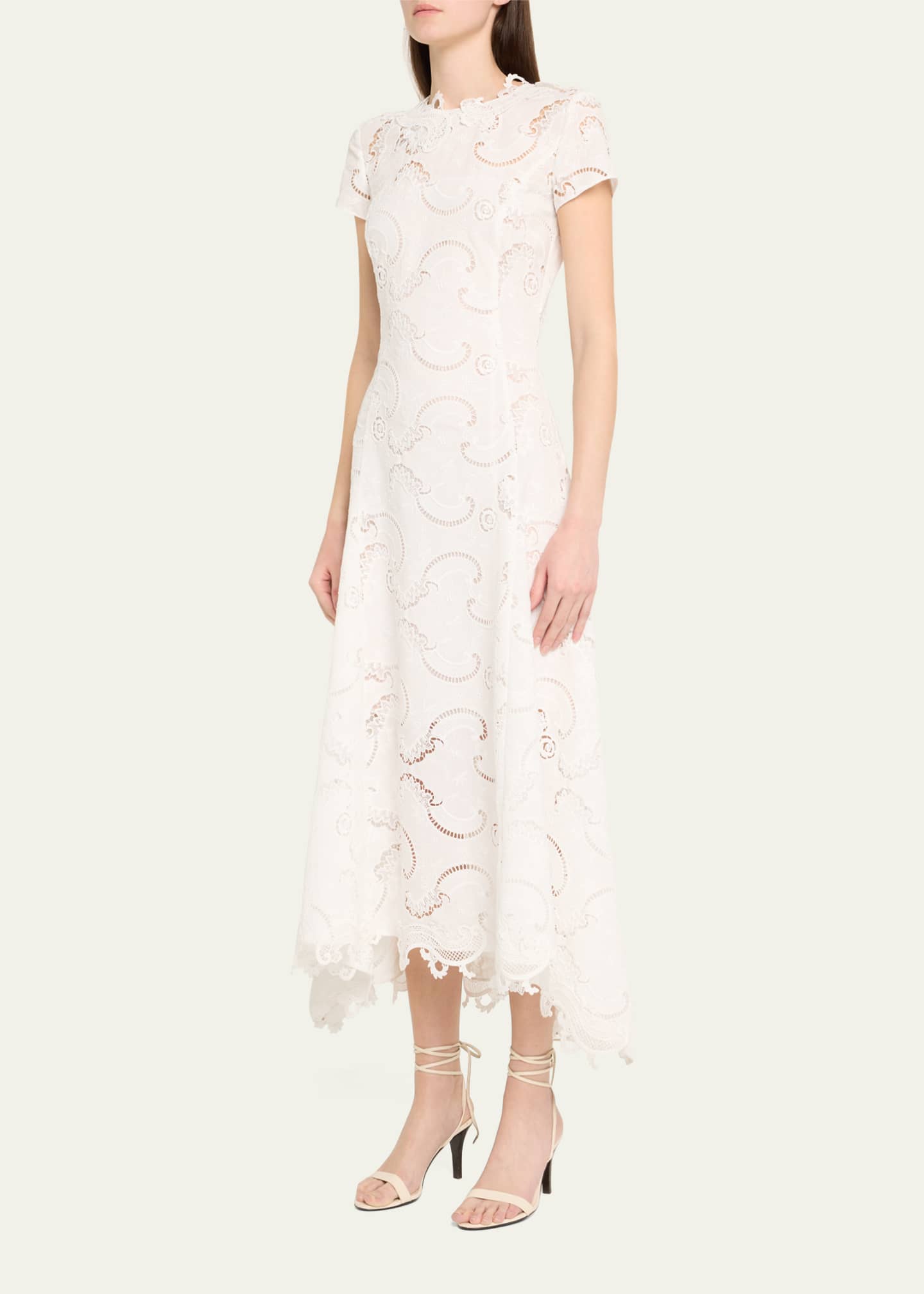 Oscar de la Renta Scroll Guipure Lace High-Low Day Dress Image 4 of 5