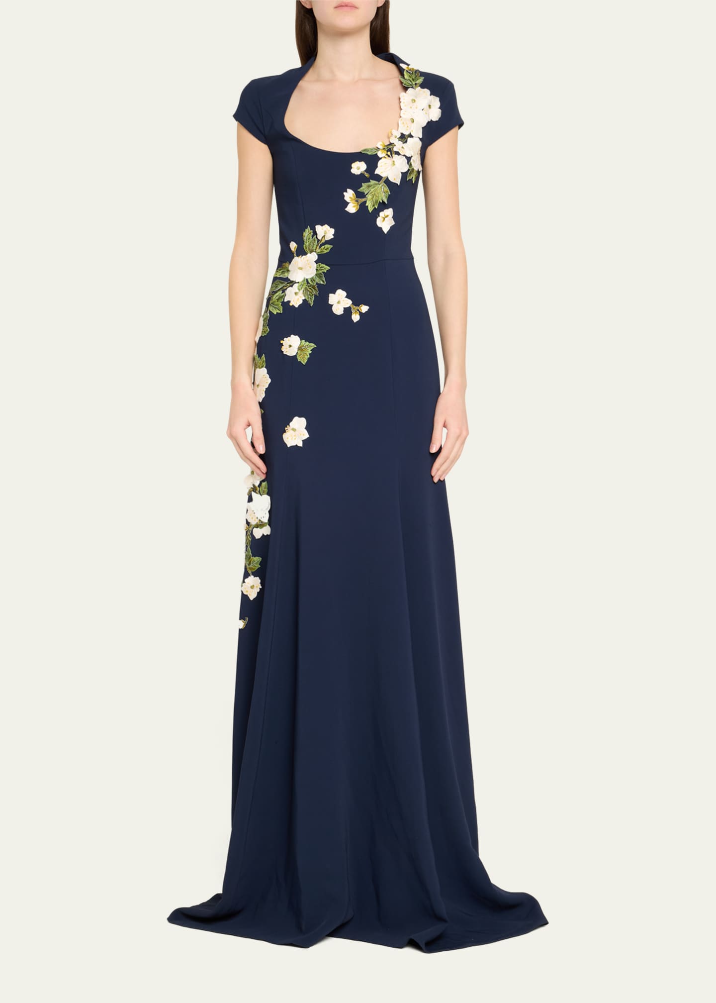 Oscar de la Renta Cascading Cherry Blossom Embroidered Gown Image 2 of 5
