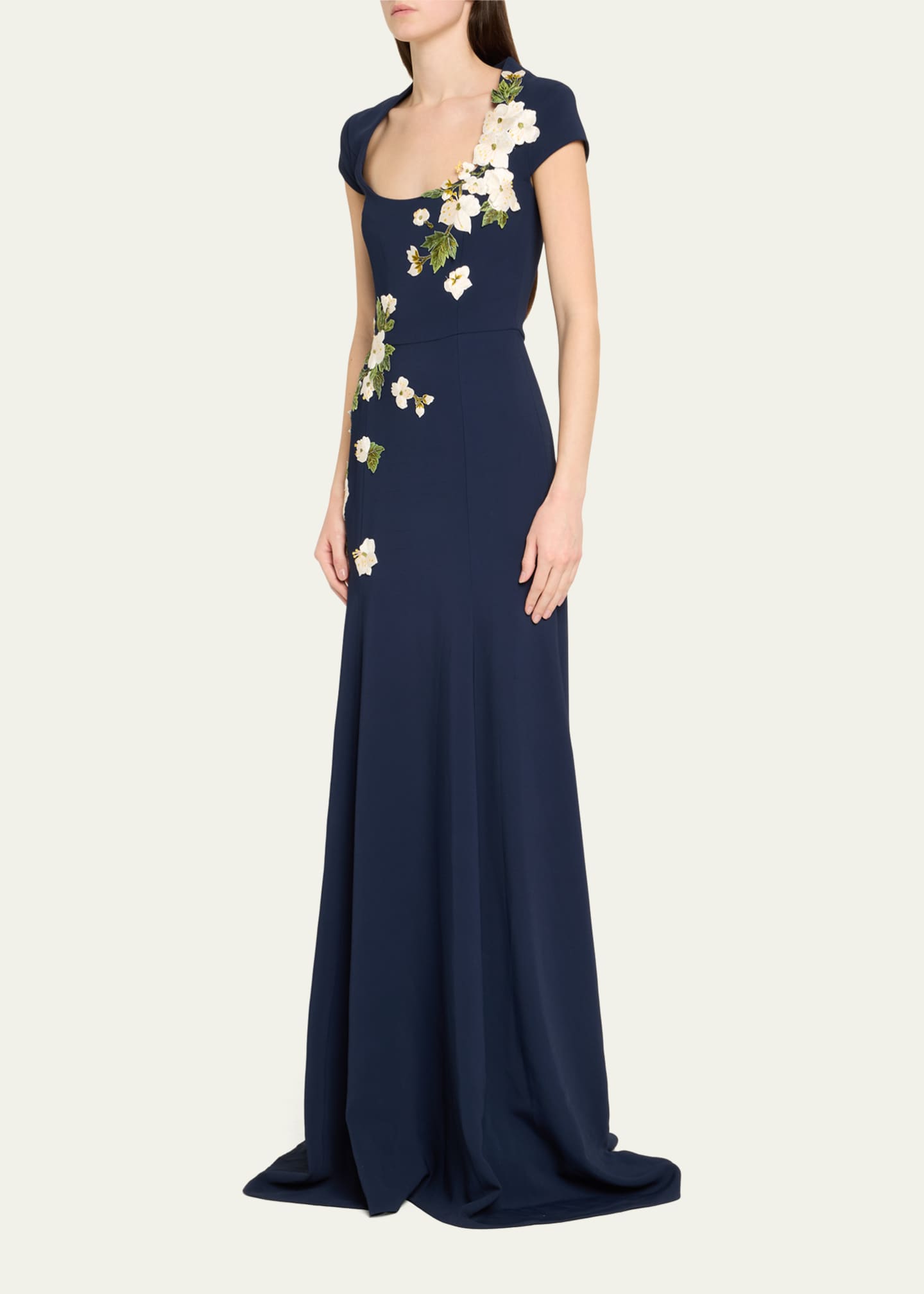 Oscar de la Renta Cascading Cherry Blossom Embroidered Gown Image 4 of 5
