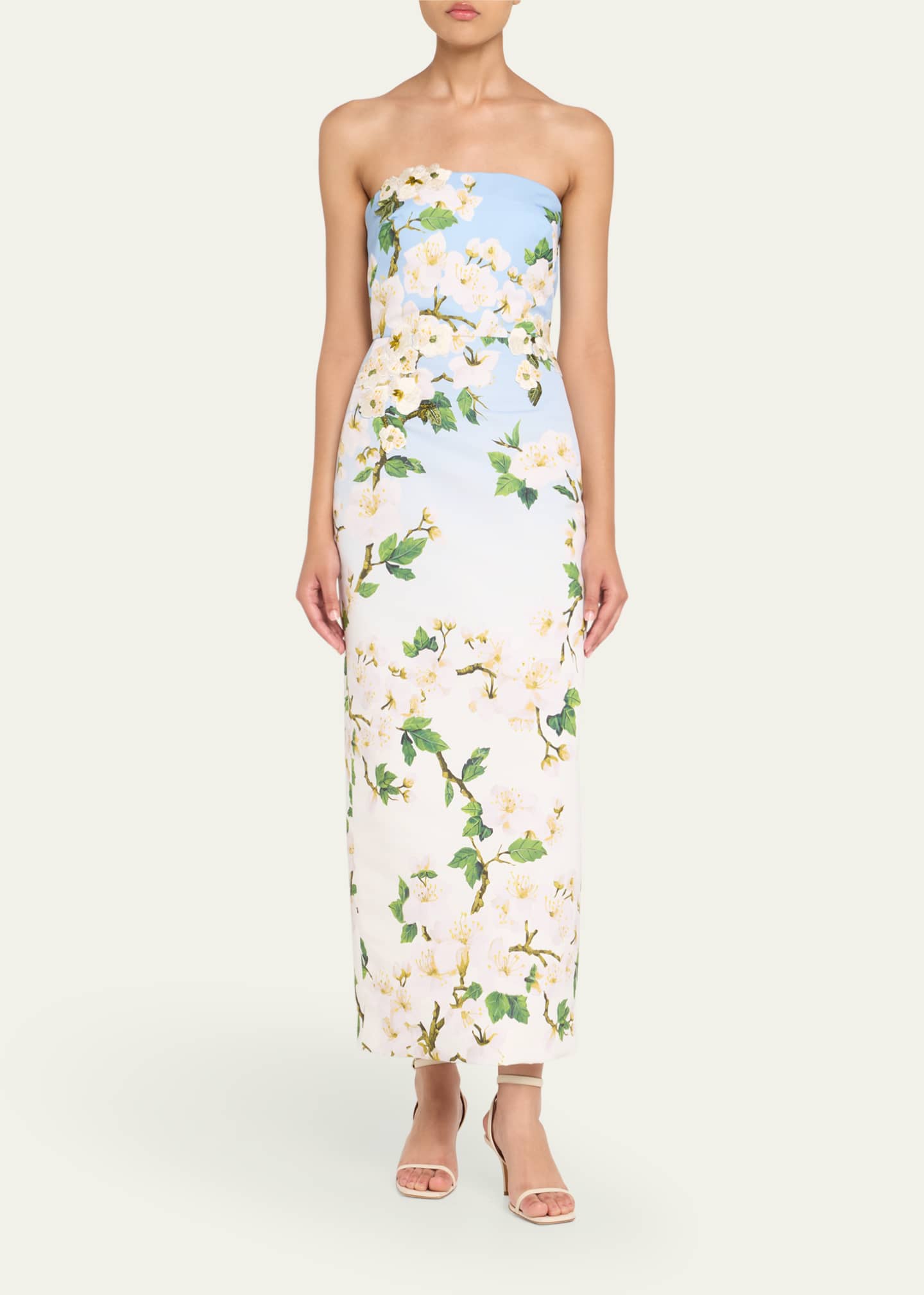 Oscar de la Renta Strapless Cherry Blossom Embroidered Gown Image 2 of 5