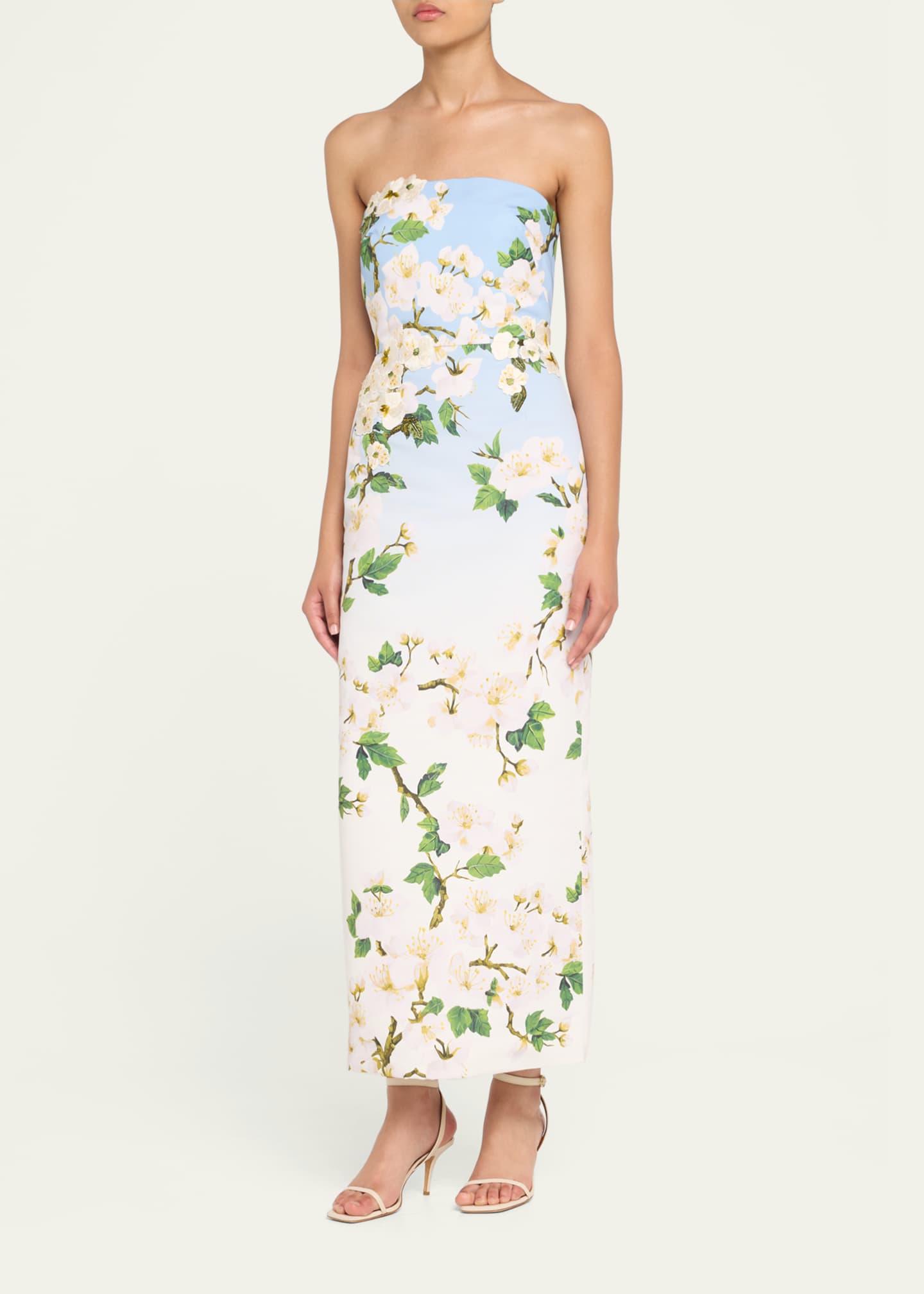 Oscar de la Renta Strapless Cherry Blossom Embroidered Gown Image 4 of 5