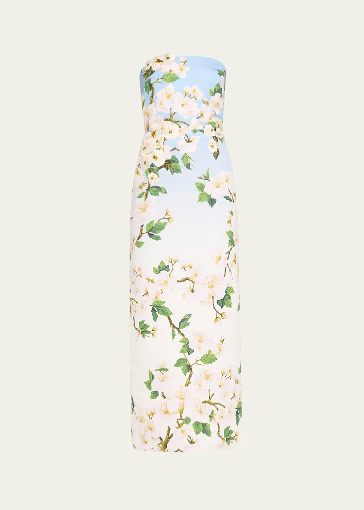 Oscar de la Renta Strapless Cherry Blossom Embroidered Gown Image 1 of 5