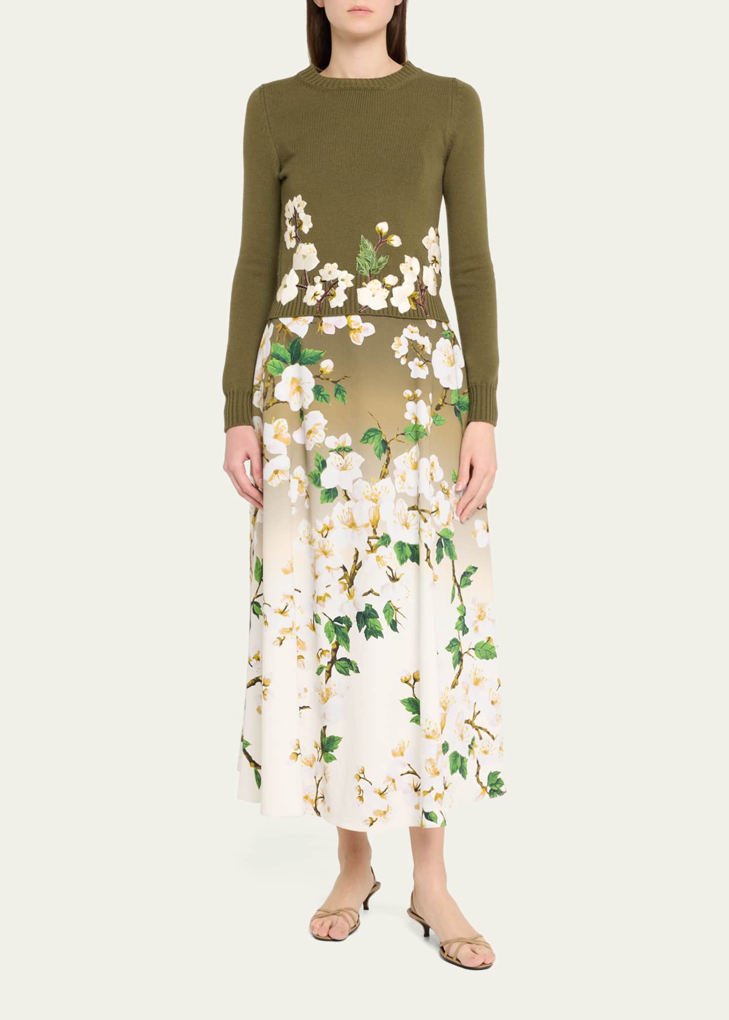 Oscar de la Renta Cherry Blossom Embroidered Wool Pullover Image 2 of 5