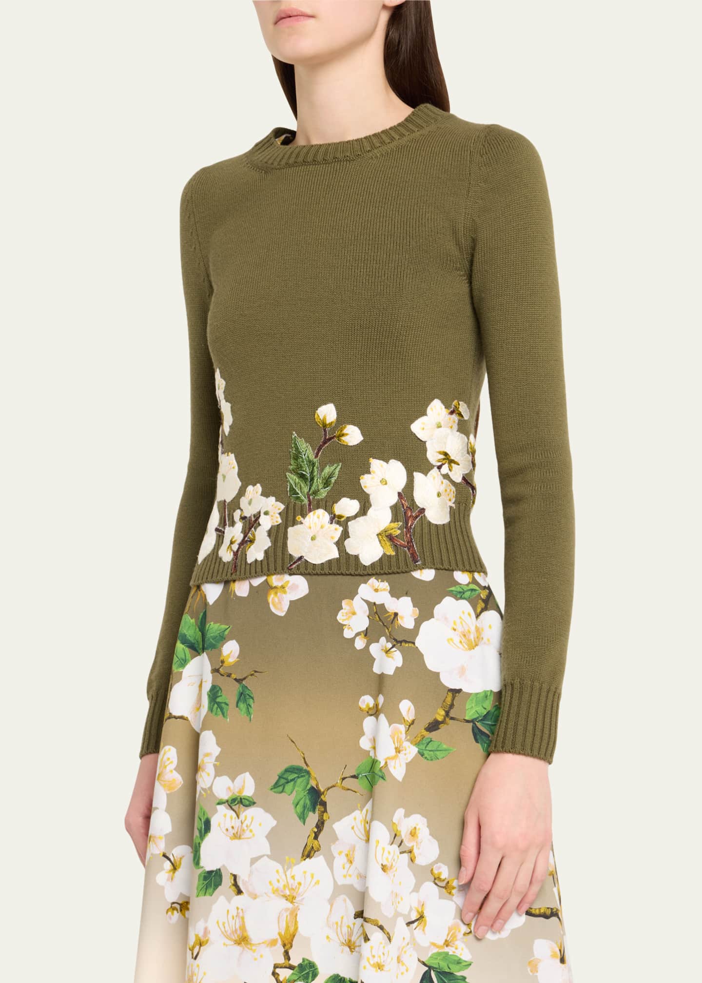 Oscar de la Renta Cherry Blossom Embroidered Wool Pullover Image 4 of 5