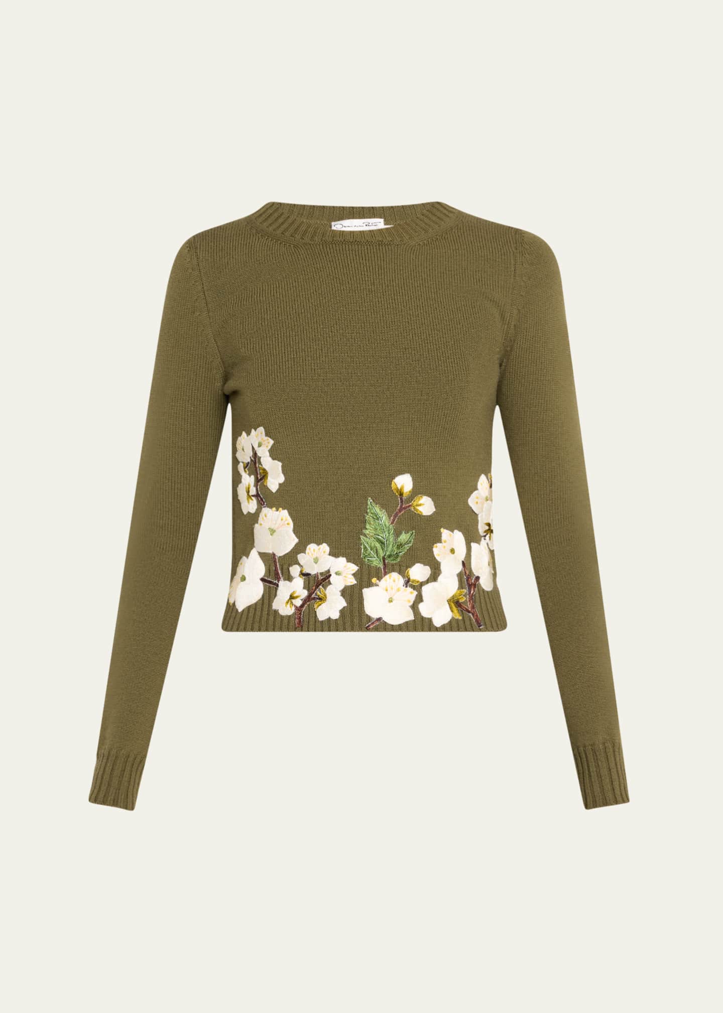 Oscar de la Renta Cherry Blossom Embroidered Wool Pullover Image 1 of 5