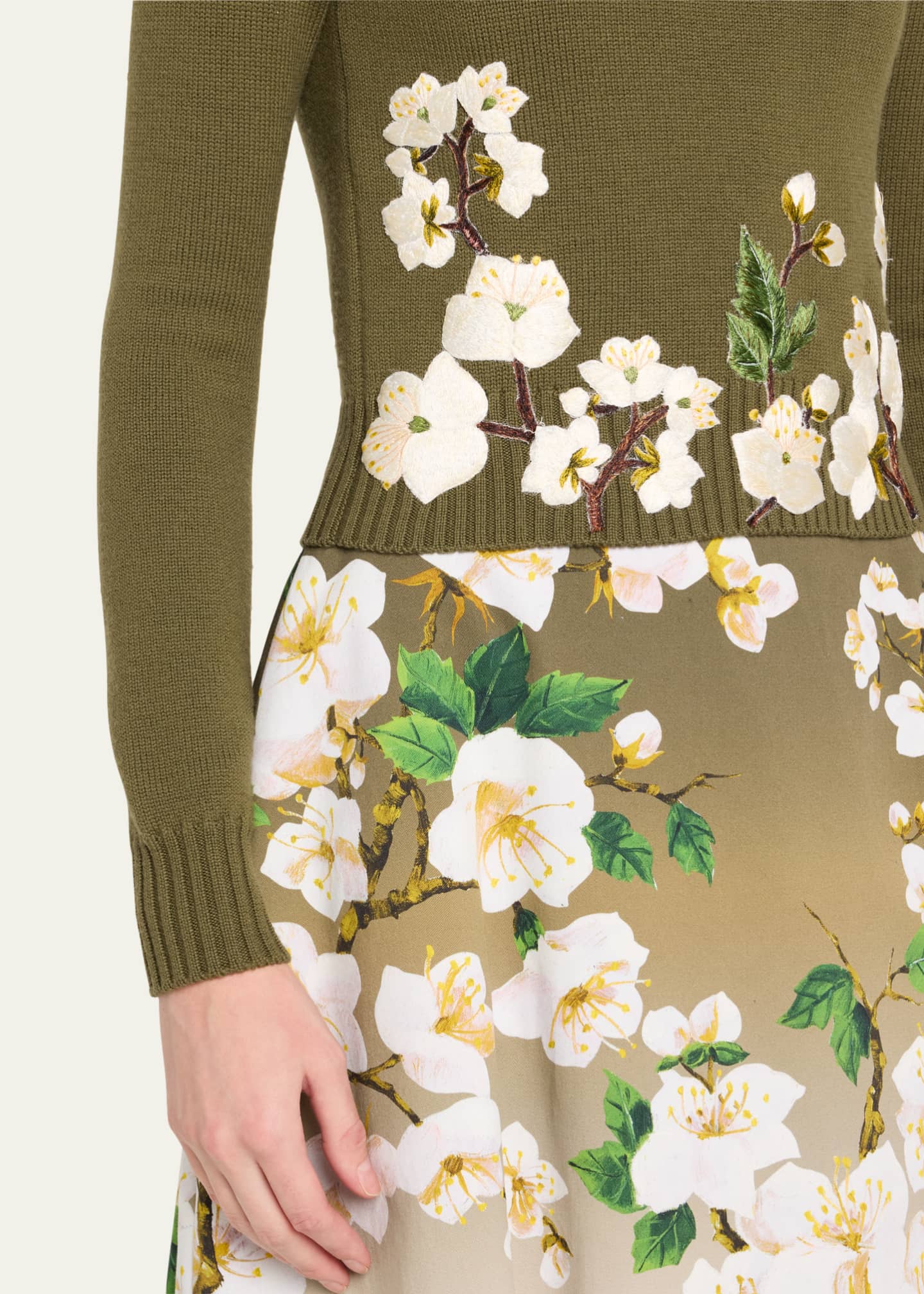 Oscar de la Renta Cherry Blossom Embroidered Wool Pullover Image 5 of 5