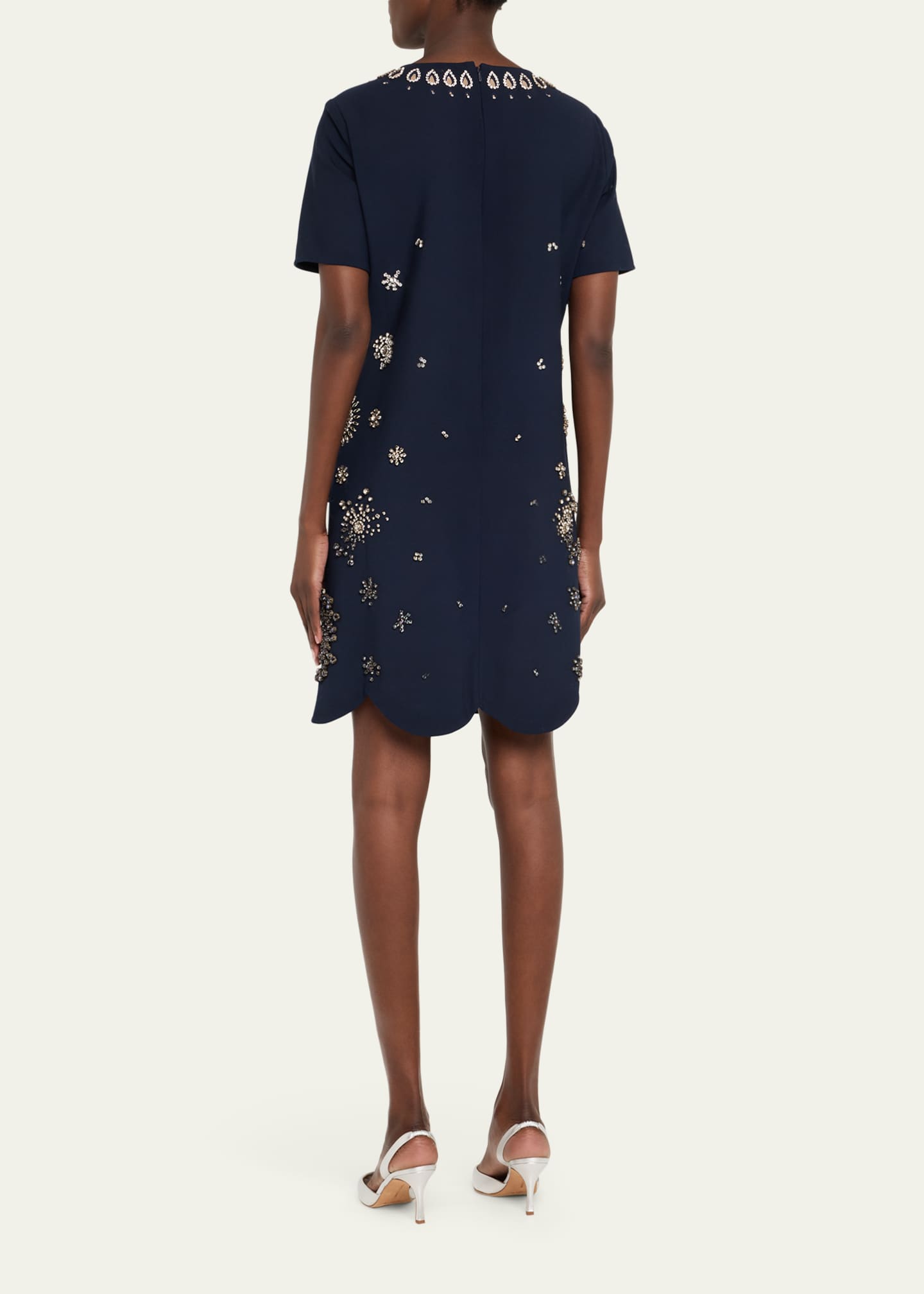 Oscar de la Renta Crystal Embroidered Short-Sleeve Mini Cocktail Dress Image 3 of 5