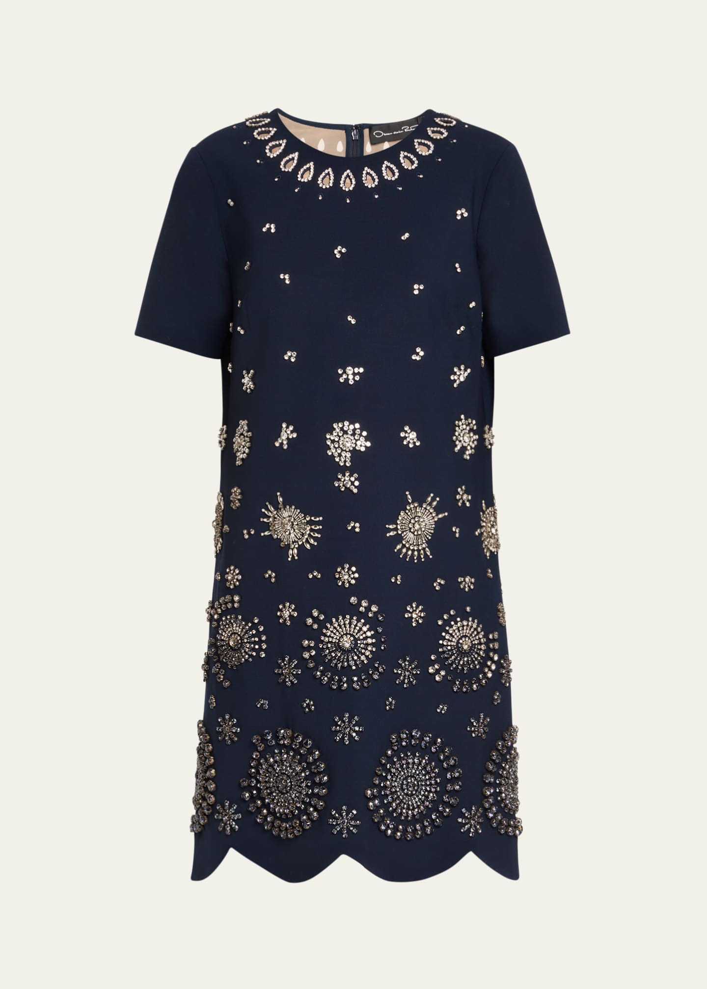 Oscar de la Renta Crystal Embroidered Short-Sleeve Mini Cocktail Dress Image 1 of 5