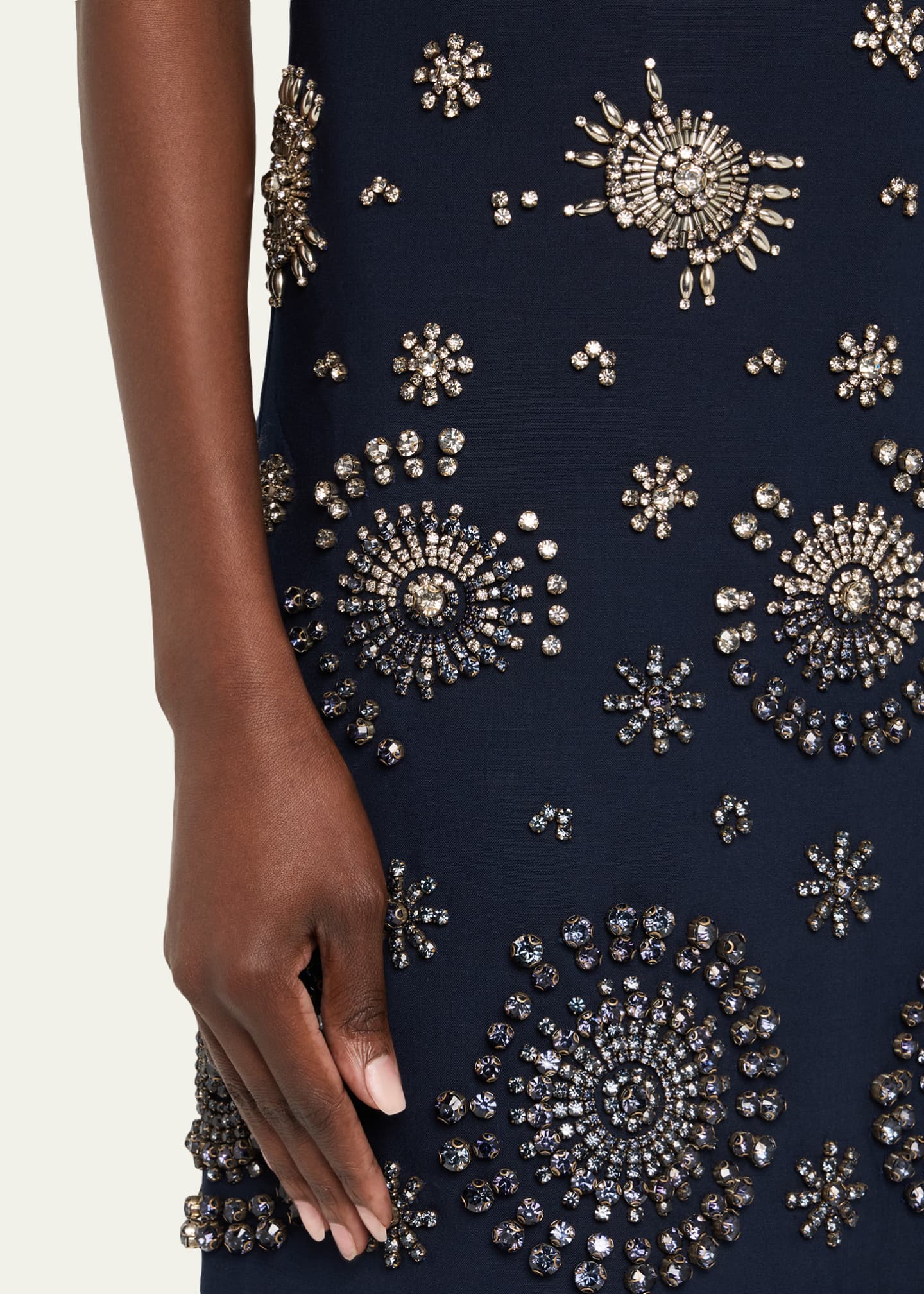 Oscar de la Renta Crystal Embroidered Short-Sleeve Mini Cocktail Dress Image 5 of 5