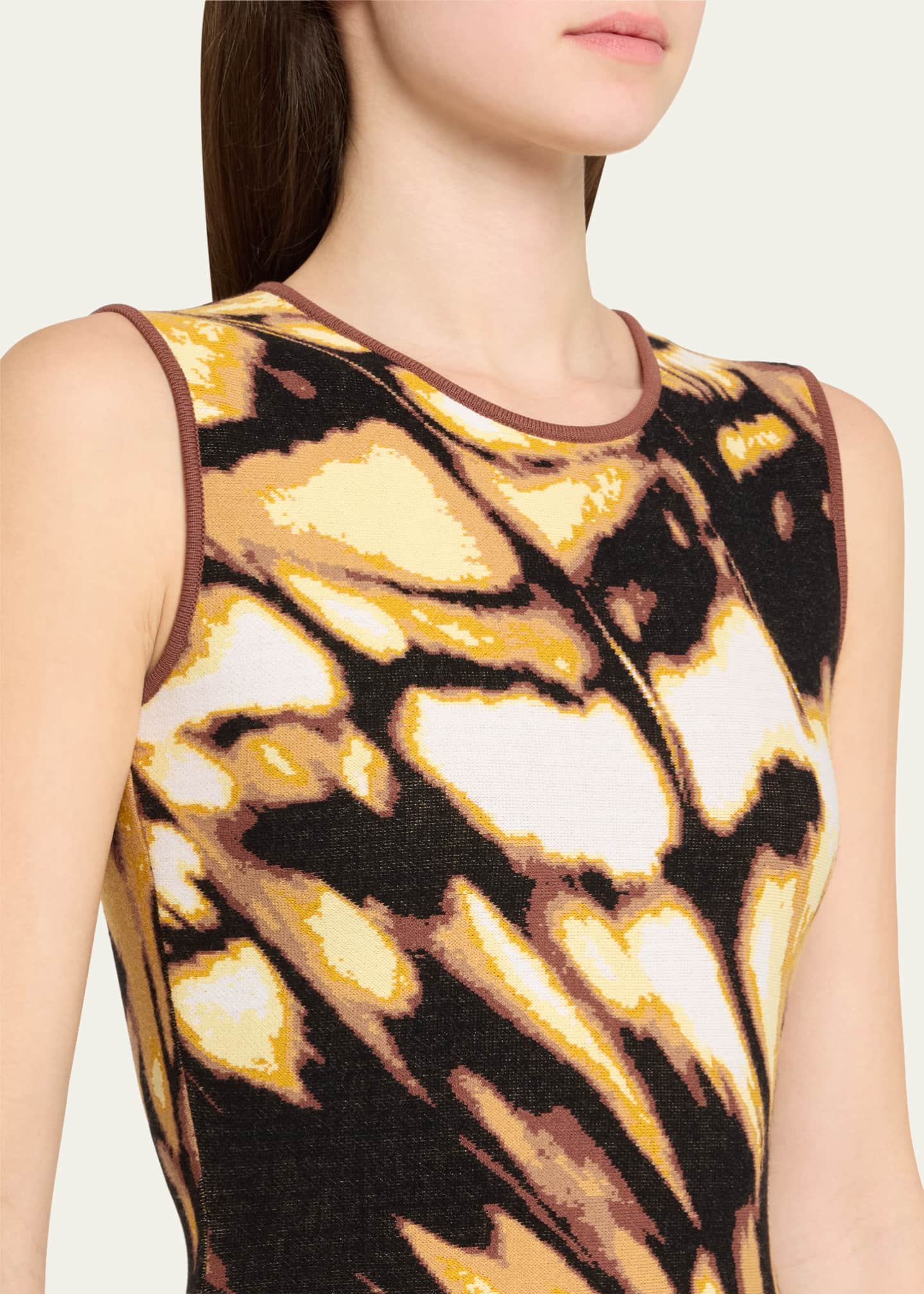 Oscar de la Renta Sleeveless Butterfly Jacquard Knit Midi Dress Image 5 of 5