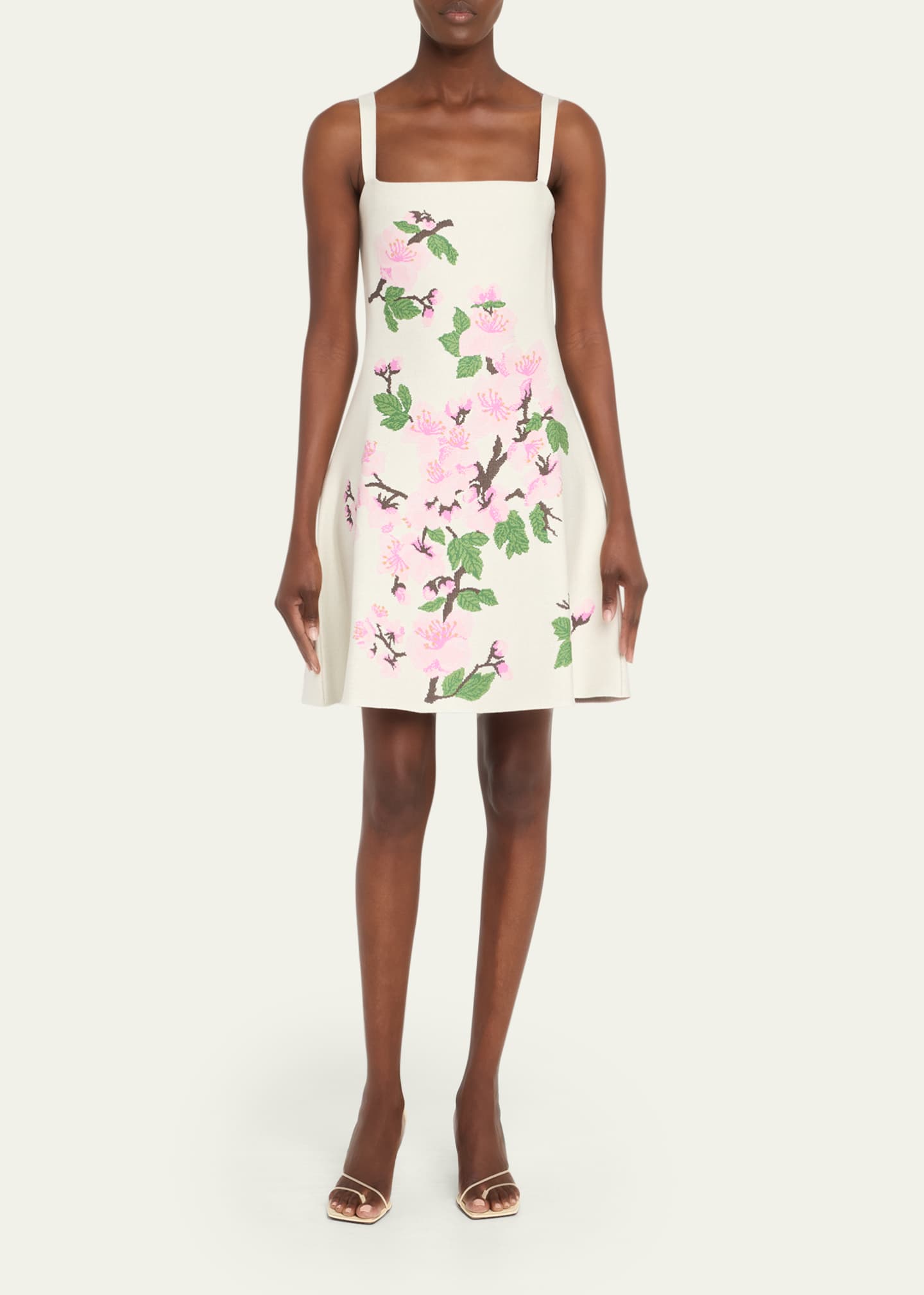 Oscar de la Renta Cherry Blossom Knit Fit-And-Flare Mini Dress Image 2 of 5